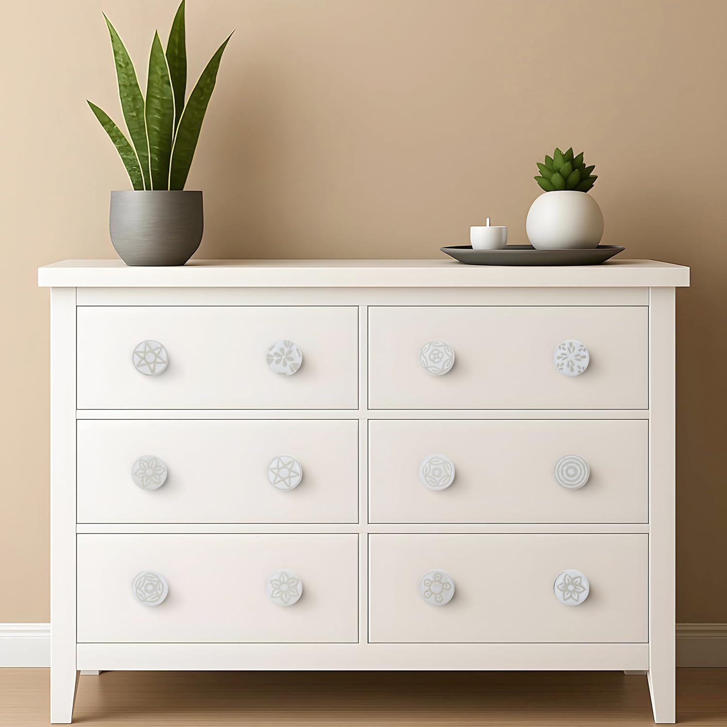 Ajuny Set of 20 Ceramic Knobs White for Dresser Drawers Chest Cupboard Bathroom Cabinet Kitchen and Furniture Handmade Vintage Handles Pull Decorative Knobs