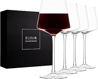Modern Red Wine Glasses Set of 4 – Hand Blown Crystal Wine Glasses – Tall Long Stem Wine Glasses – Unique Large Wine Glass...