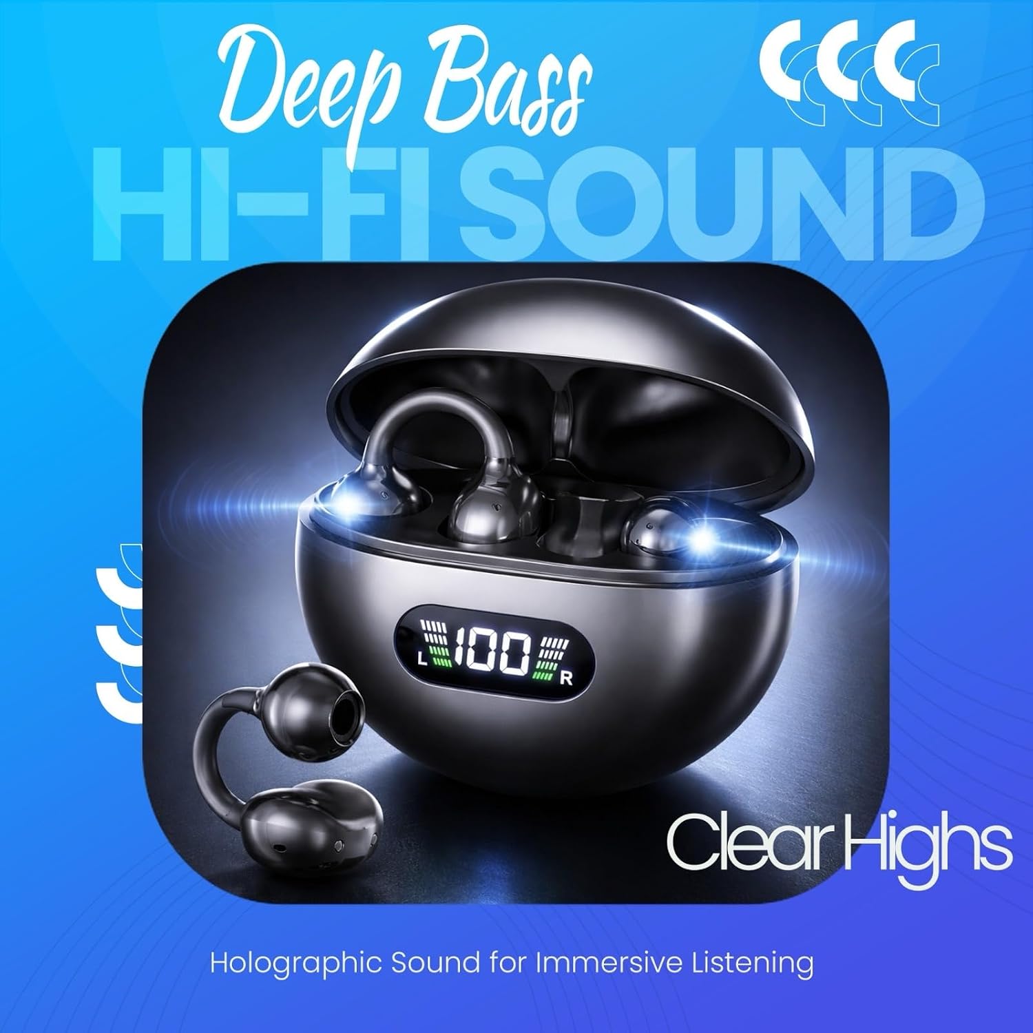 Wireless Clip-On Earbuds, Open Ear Bluetooth 5.4 Headphones with Mic and Charging Case, Touch Control Ear Clip Earbuds, !PX4 Water Resistant Earphones for Workouts, Calls & Daily Use image 4