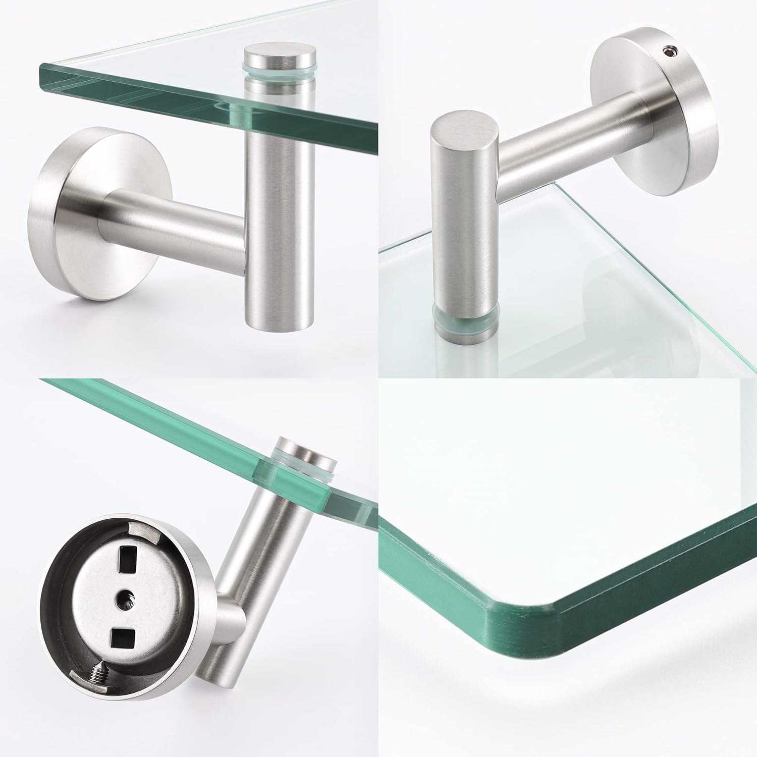 KES Bathroom Glass Shelf Rectangular 20 Inch Floating Glass Shelves 2 Pack with Rustproof Stainless Steel Brackets Wall Mounted Brushed Finish, A2021-2-P2