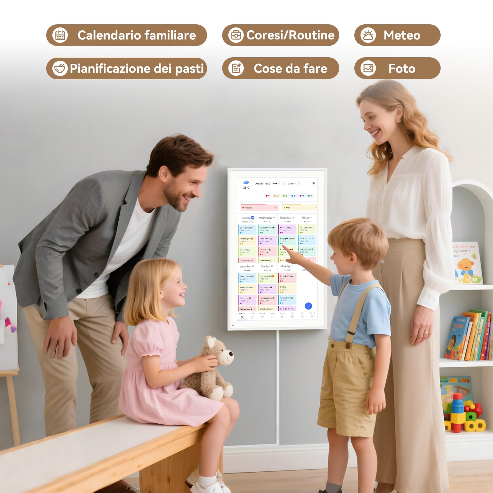 TABWEE Calendario Digitale 15,6" per Organizzatore Familiare | Pianificatore dei Pasti, Tabella delle Faccende, Sistema di Ricompense, Calendario Elettronico (Cornice Fotografica Digitale)