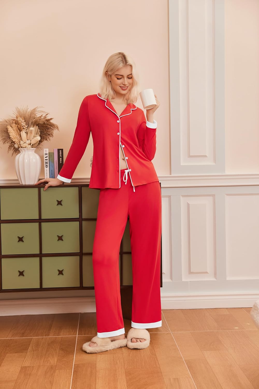 Ekouaer Pajamas for Women Set Long Sleeve Loungewear Soft Button Down Lounge Sets with Pockets Nightwear S-XXL - Image 3