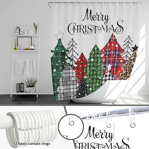 Miniatura 3 de Mocsicka Cortina de ducha de Navidad para árbol de Navidad, cortina de baño de tela de poliéster con 12 ganchos, 72 x 72 pulgadas