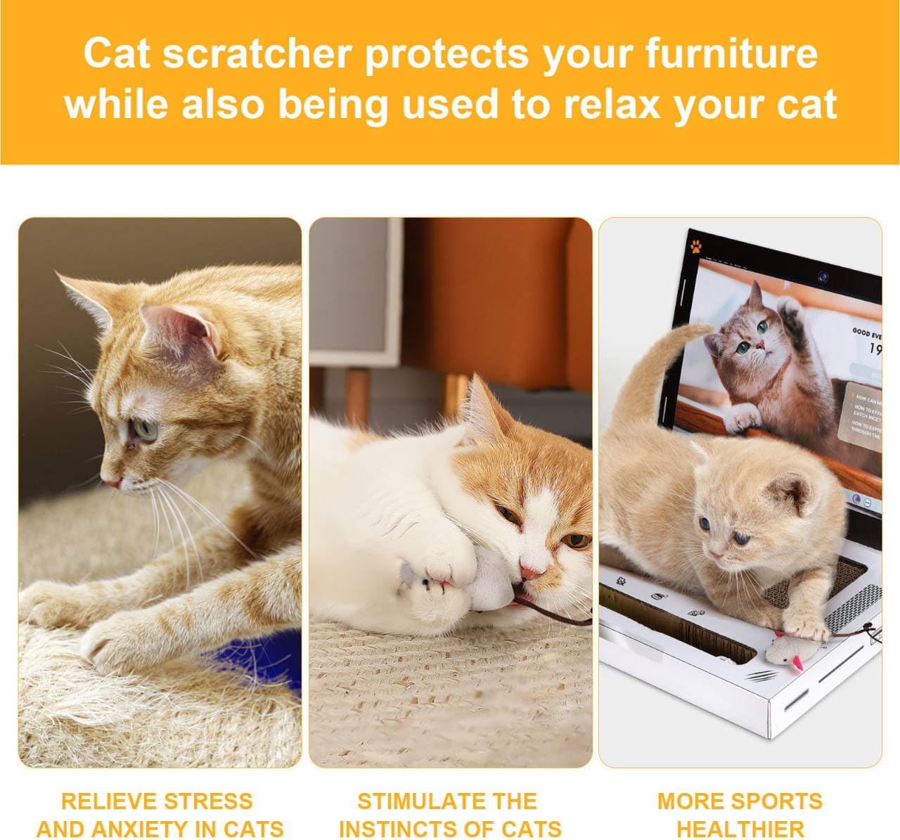 review Cat Laptop Scratcher, Cat Laptop Toy 3 in 1 with Fluffy Mouse and Stickers, Interactive Toys, Cat Scratching Board, Cute Kitten Toys, Cat Scratch Pads, Computer Cat Scratcher, Scratchpad Pro Laptop
