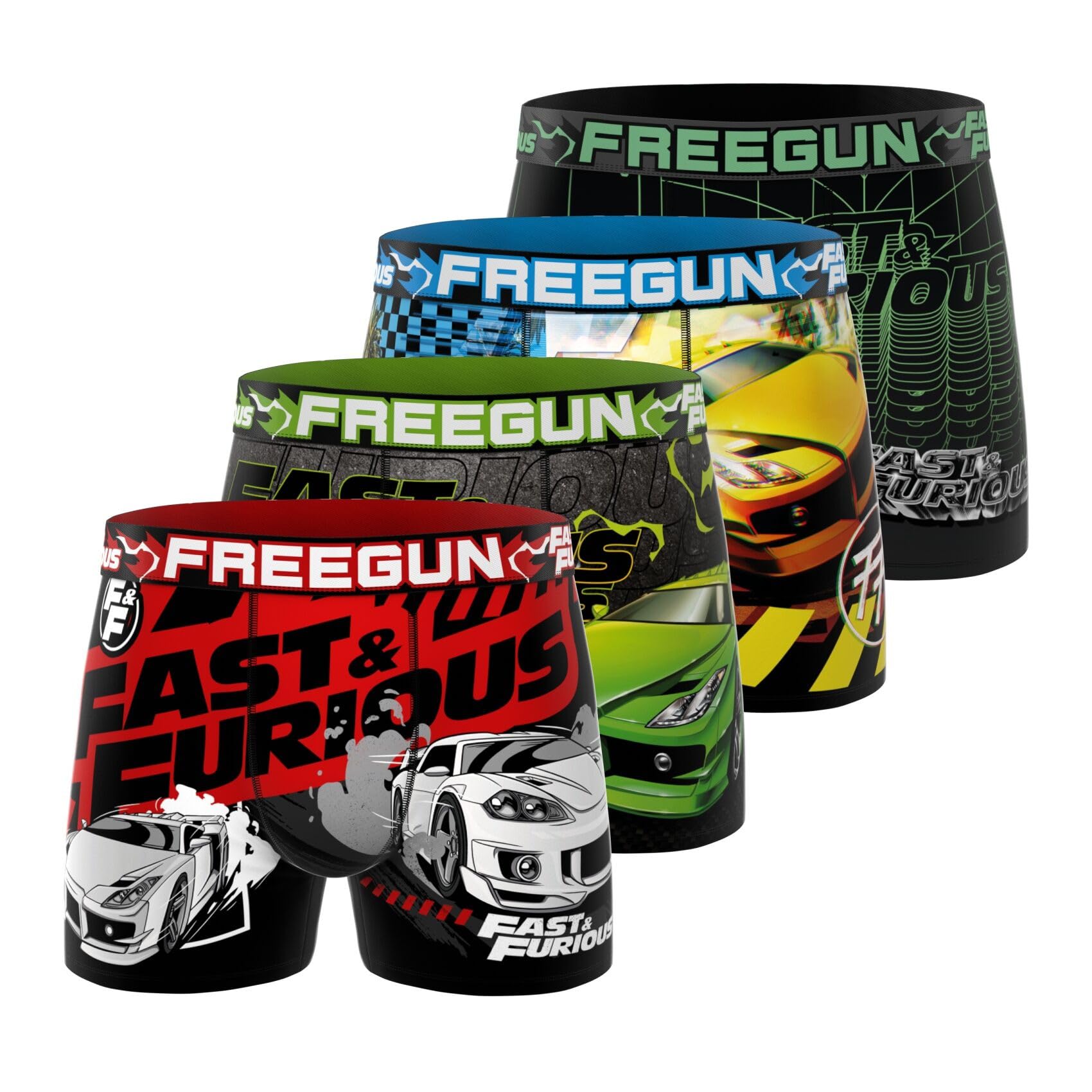 Freegun Boxer Homme Fast and Furious, Caleçon Homme, Confortable & Ultra-Doux (Lot de 4)