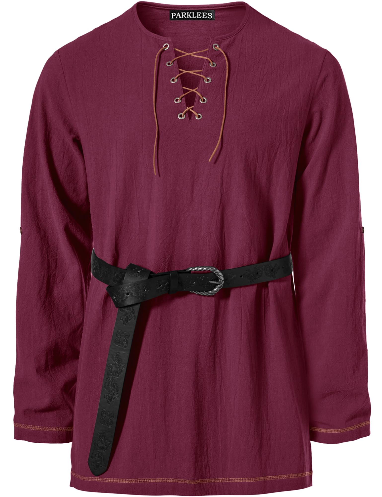 PARKLEES Men's Medieval Viking Pirate Costume Vintage Renaissance Halloween Shirts Burgundy Large - Image 3