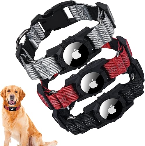 CYFIBYNO Paquete de 3 collares AirTag para perro collar reflectante de Apple Air Tag collar de perro con soporte para AirTag ajustable accesorios de
