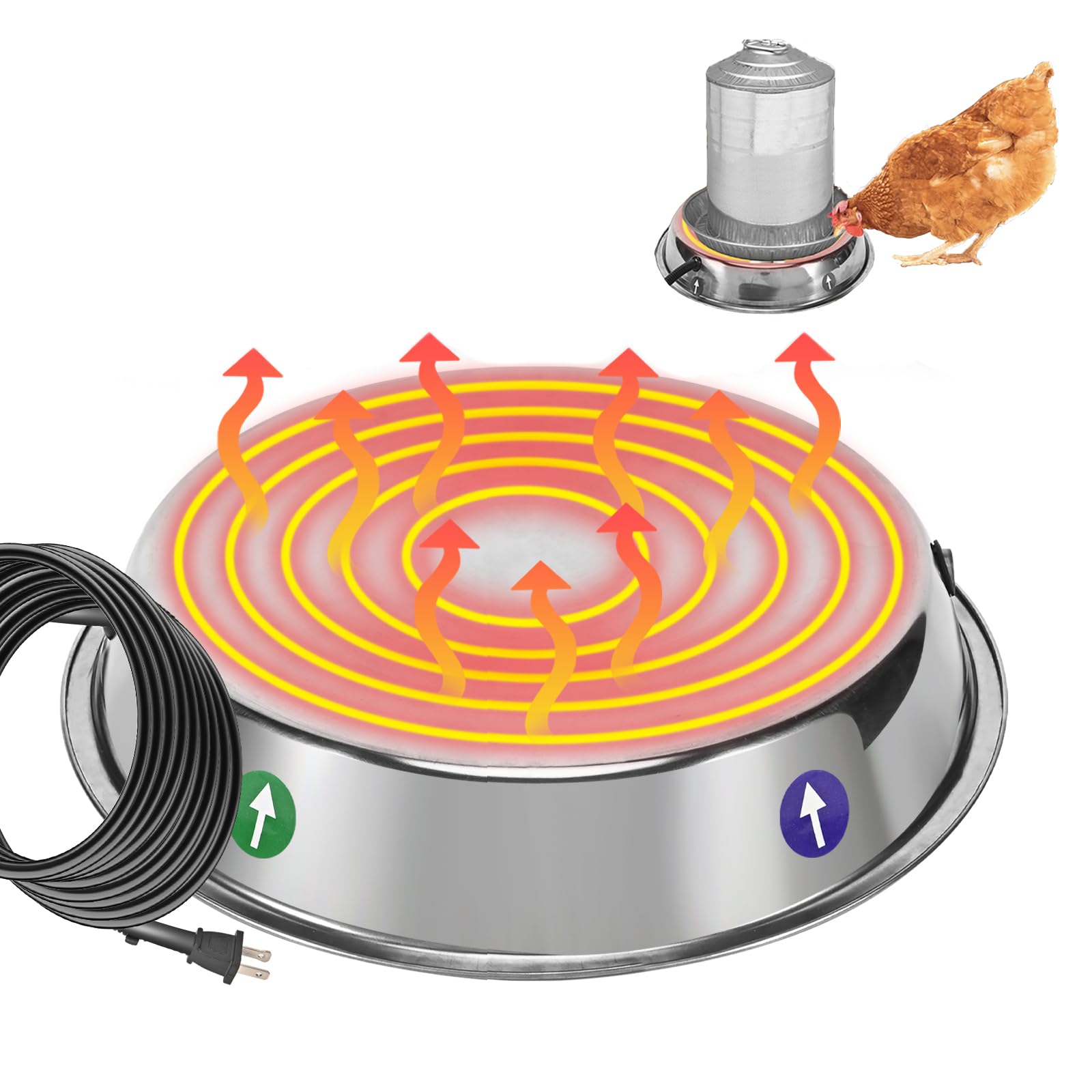 Poultry Waterer Heated Base, Chicken Water Heater for Winter Deicer Heated Base Chicken Coop Water Heater with 7.9ft Cable for Poultry Founts