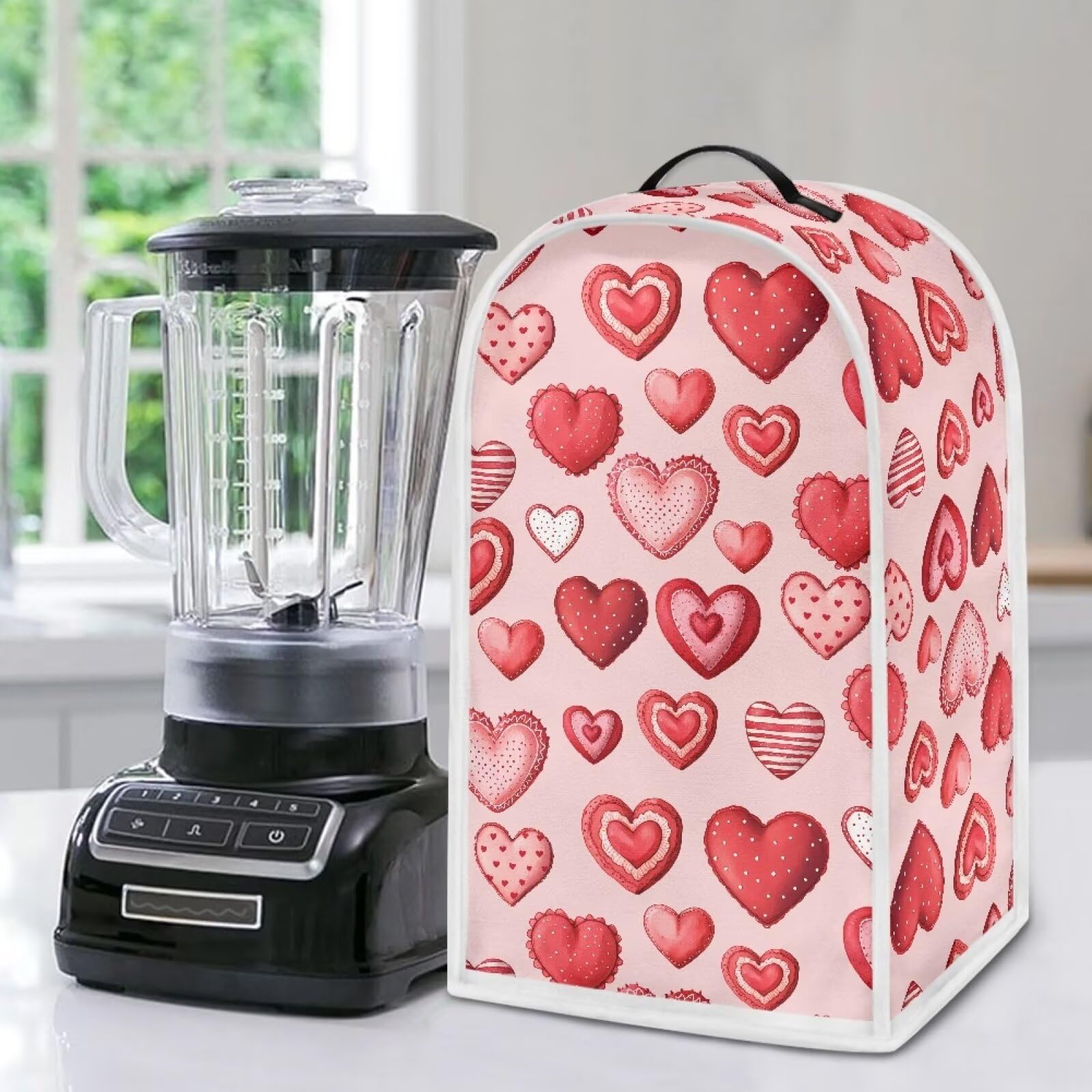 Hudotybom Blender Cover Dust Cover Heart Food Processor Cover with Top Handle Small Kitchen Appliance Covers Anti Fingerprint Coffee Maker Cover Valentine's Day Decoration