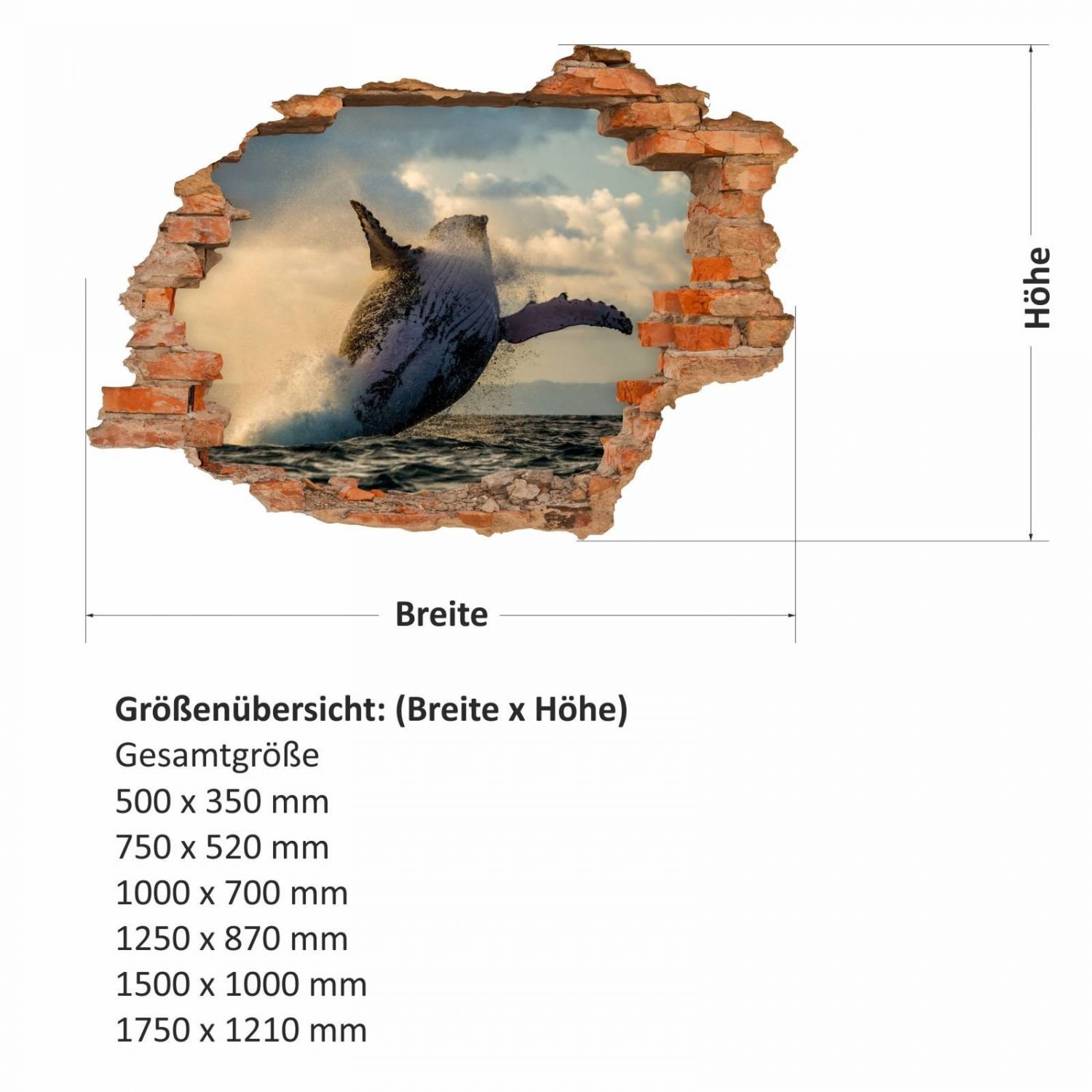 nikima 096 - Adesivo da parete "Buckelwal Meer", in 4 misure, per cameretta dei bambini, dimensioni 1250 x 870 mm