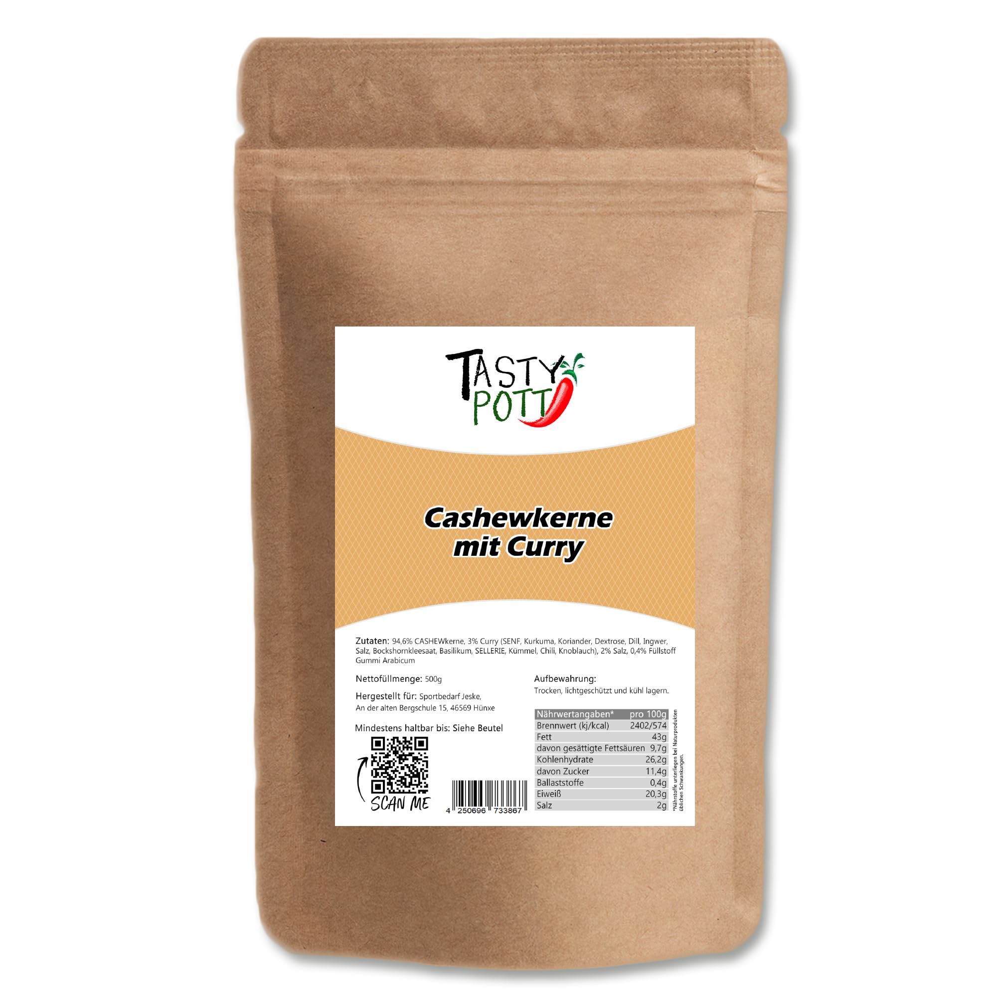 Tasty Pott Cashewkerne - CURRY - geröstet und gesalzen I Knabberei I Nüsse I Veganer Snack I Crunchy Salat Topping I Currynüsse I Nusssnack I Cashews 500g (2x1000g)