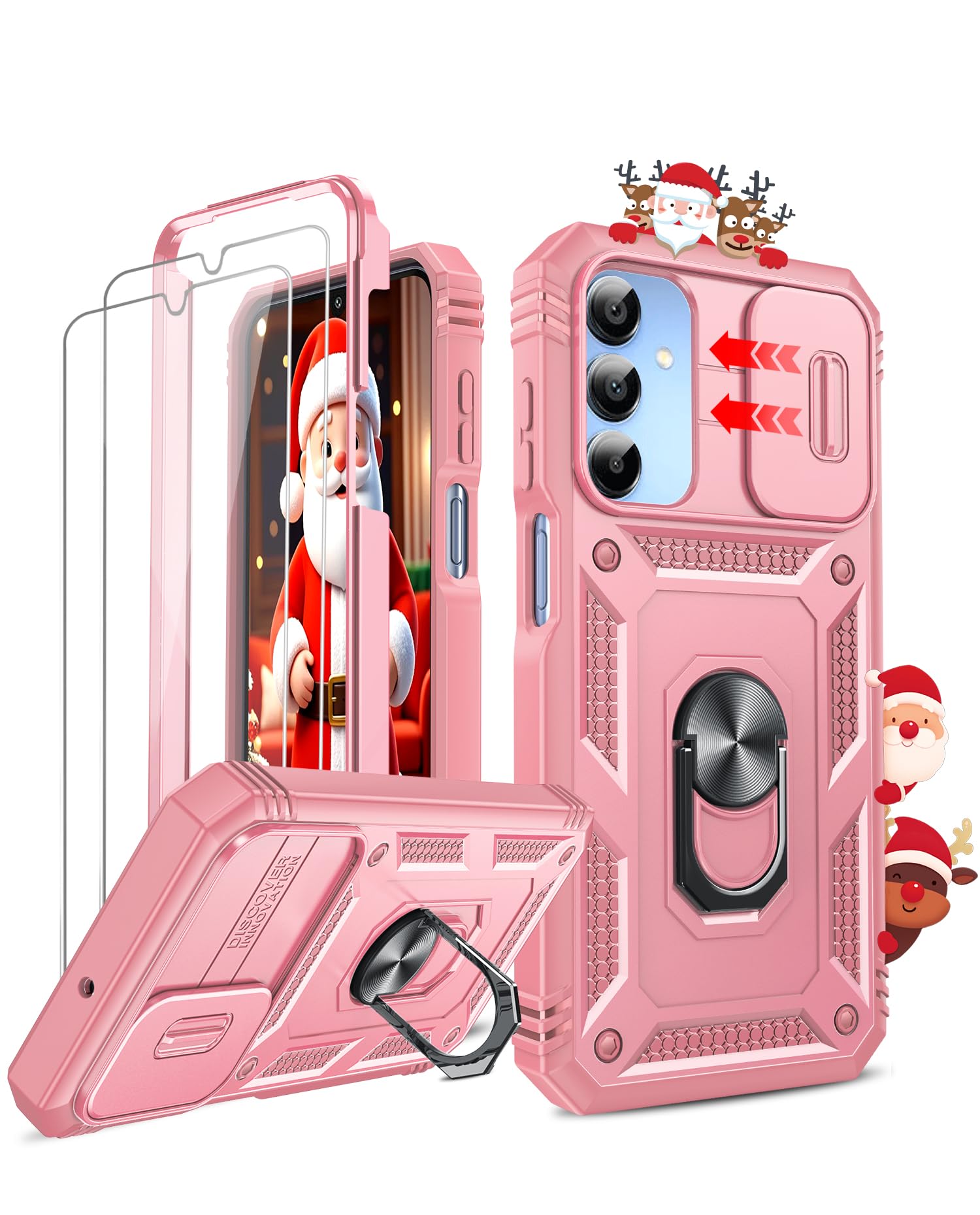 LeYi Compatible for Samsung Galaxy A15-5G Case: Phone Case Galaxy A15 5G with [2X] Galaxy A15 Screen Protector & Magnetic Stand, Military-Grade Shockproof Cobertura para Galaxy A15 5G for Women, Rink