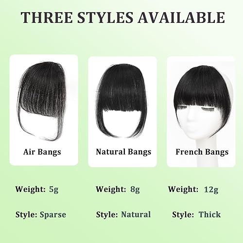 Miniatura 2 de GHDXIWEYU Flequillo de cabello humano 100% real para mujer, cortina natural de imitación con flequillo, flequillo falso negro natural