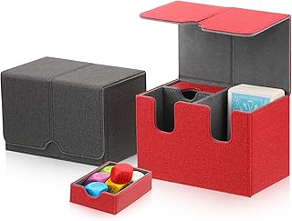 Abbylike 2 Pcs Card Box Leather Deck Card Boxes Sleeved Halloween Cards Deck Game Box for Collectible Cards Deck Playing Card Box Compatible with TCG(Red, Black)