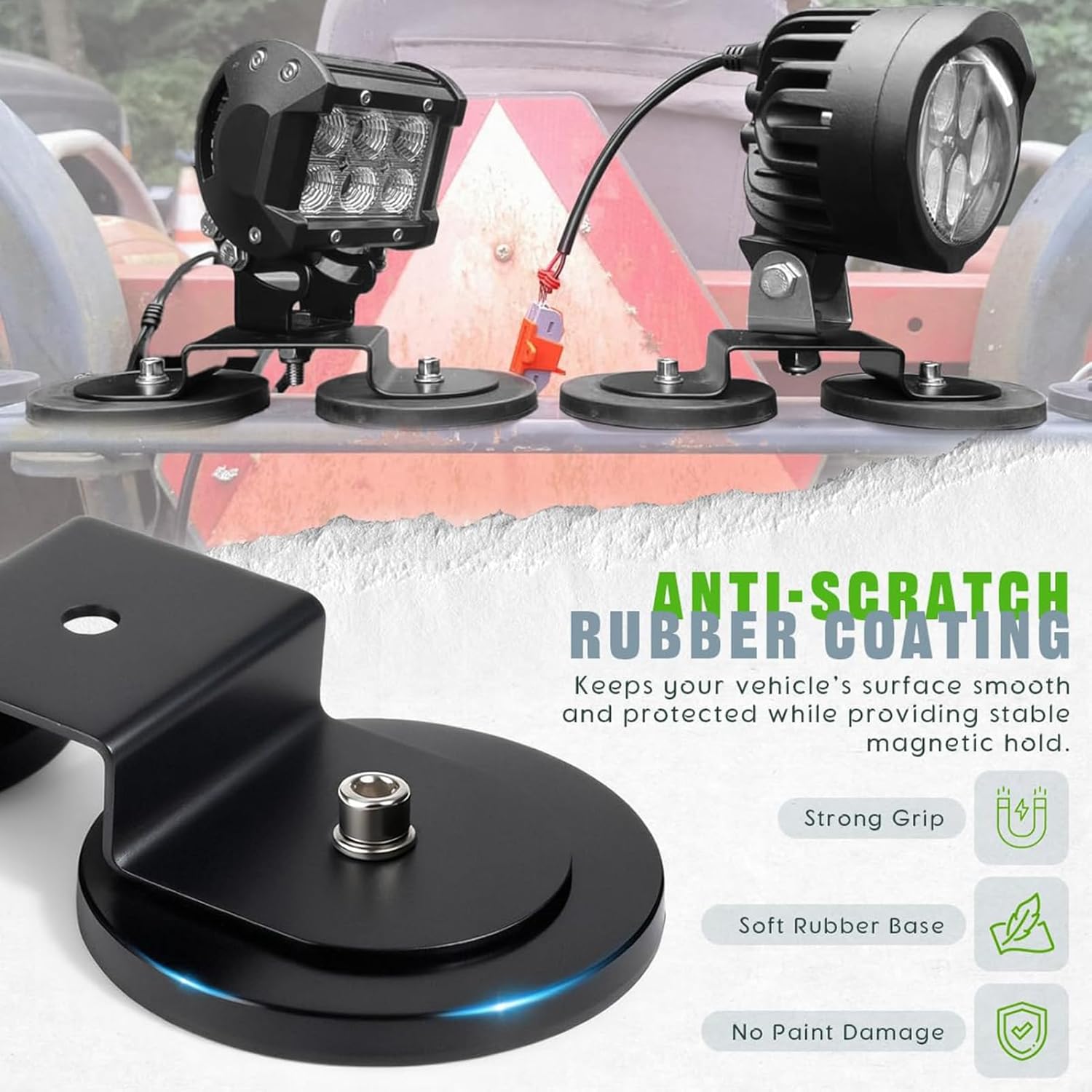 Eujgoov 4Pcs Magnet LED Light Mounting Brackets with Rubber Protection Universal Magnet Base for LED Pods and Light Bars