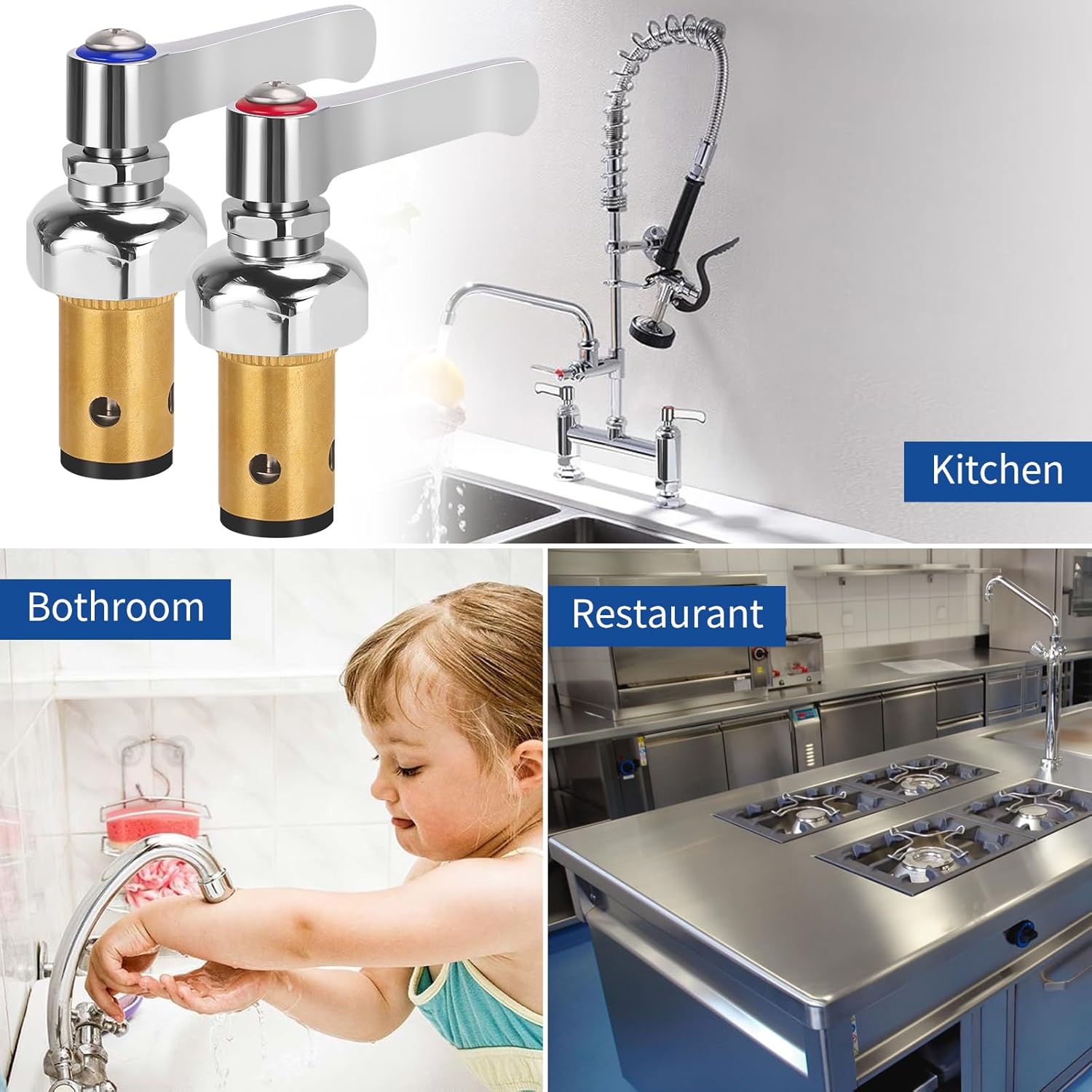 Hot and Cold Side Handle Stem Assembly, Brass Spindle Assembly Replacement Fit for All T&S Faucet Valve (Replace 002713-40 002714-40)