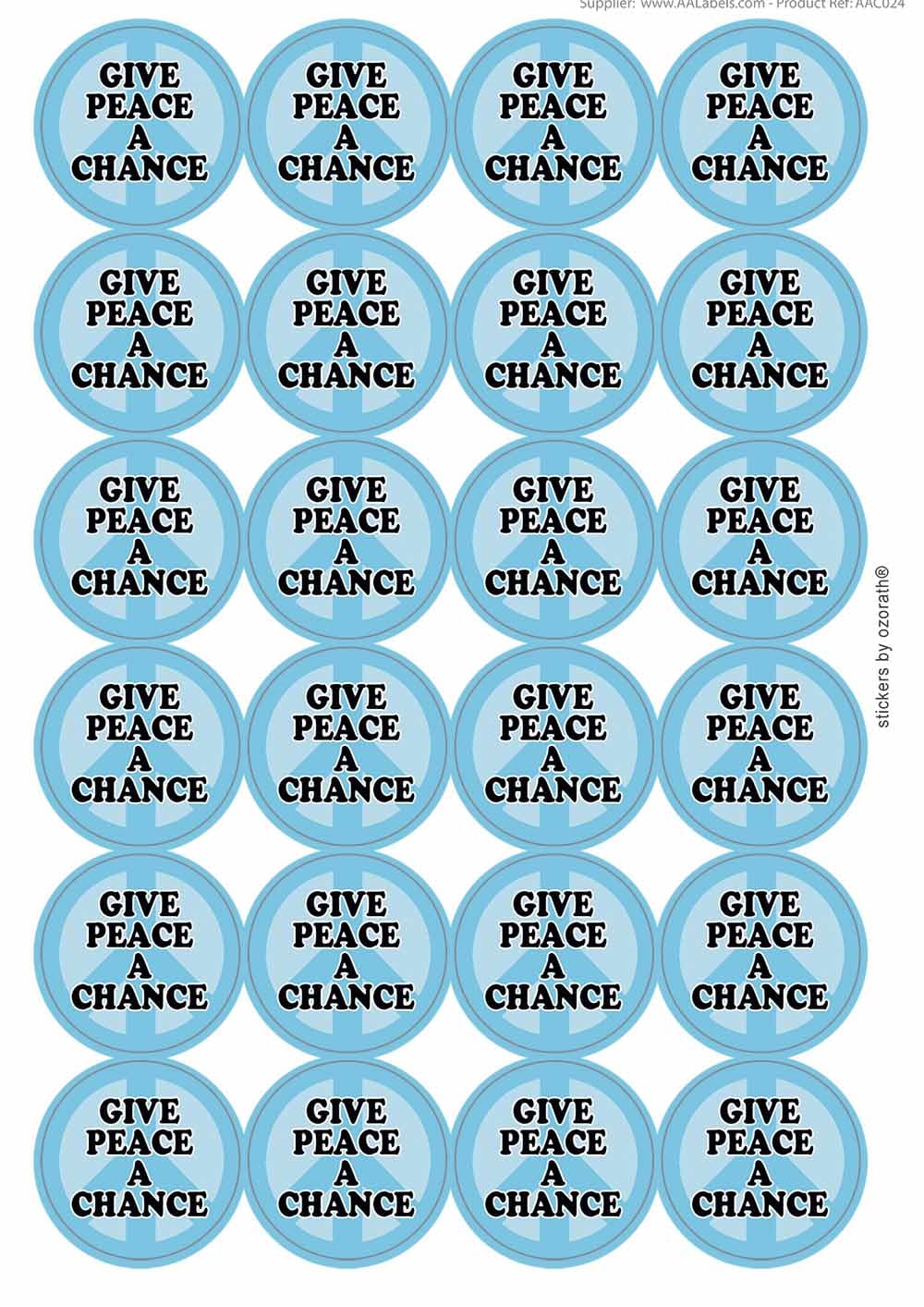 Give Peace A Chance Circular Matt Paper Stickers A4 Sheet of 24 (Each Sticker is 45mm Diameter)