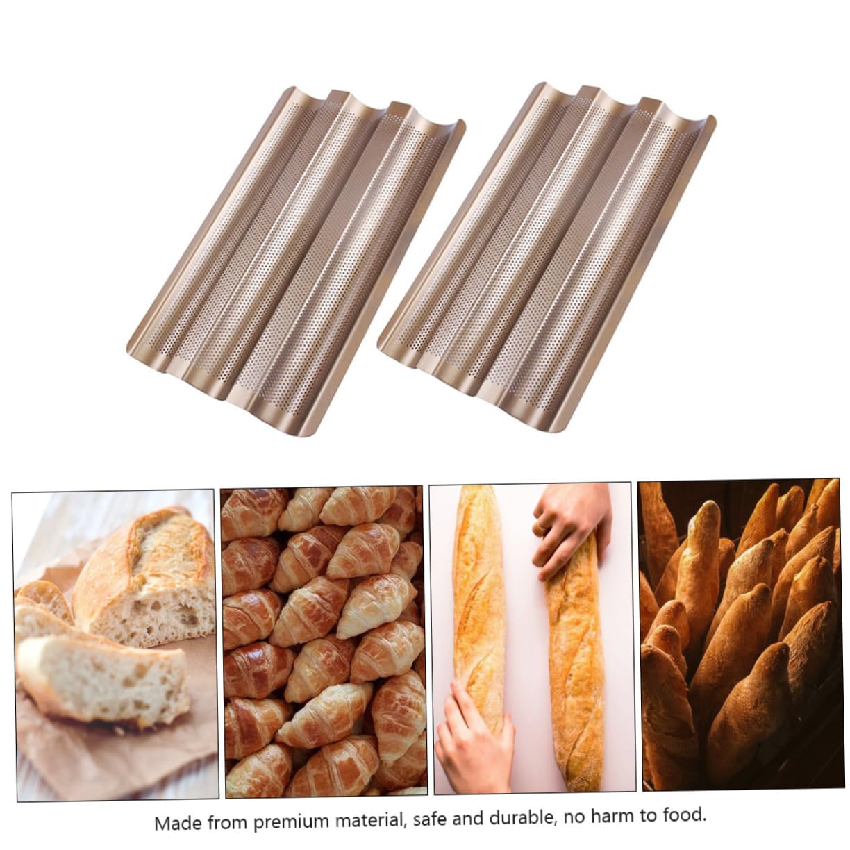 VALICLUD Lot De 2 Moules à Pain Français En Acier Carbone Doré Petit Format, Revêtement Antiadhésif, Perforé Pour Cuisson Optimale, Accessoire Pâtisserie Pour Four Maison
