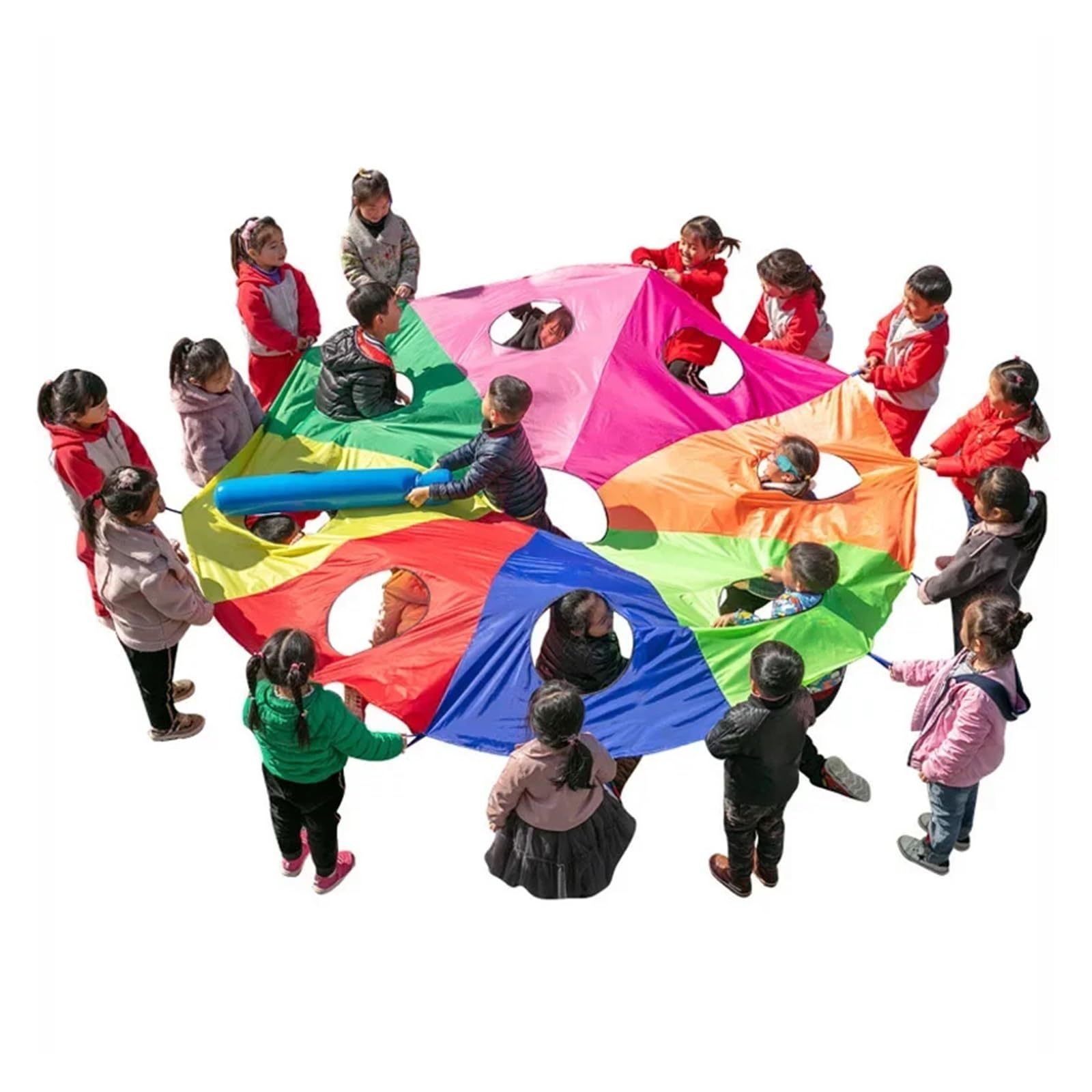 Bunt Fallschirm Fun Play Regenbogen-Fallschirm for Zelt-Kooperative Spiele, Outdoor-Spielzeug for Teambuilding-Übungsaktivitäten(3M Parachute 2 Rods)