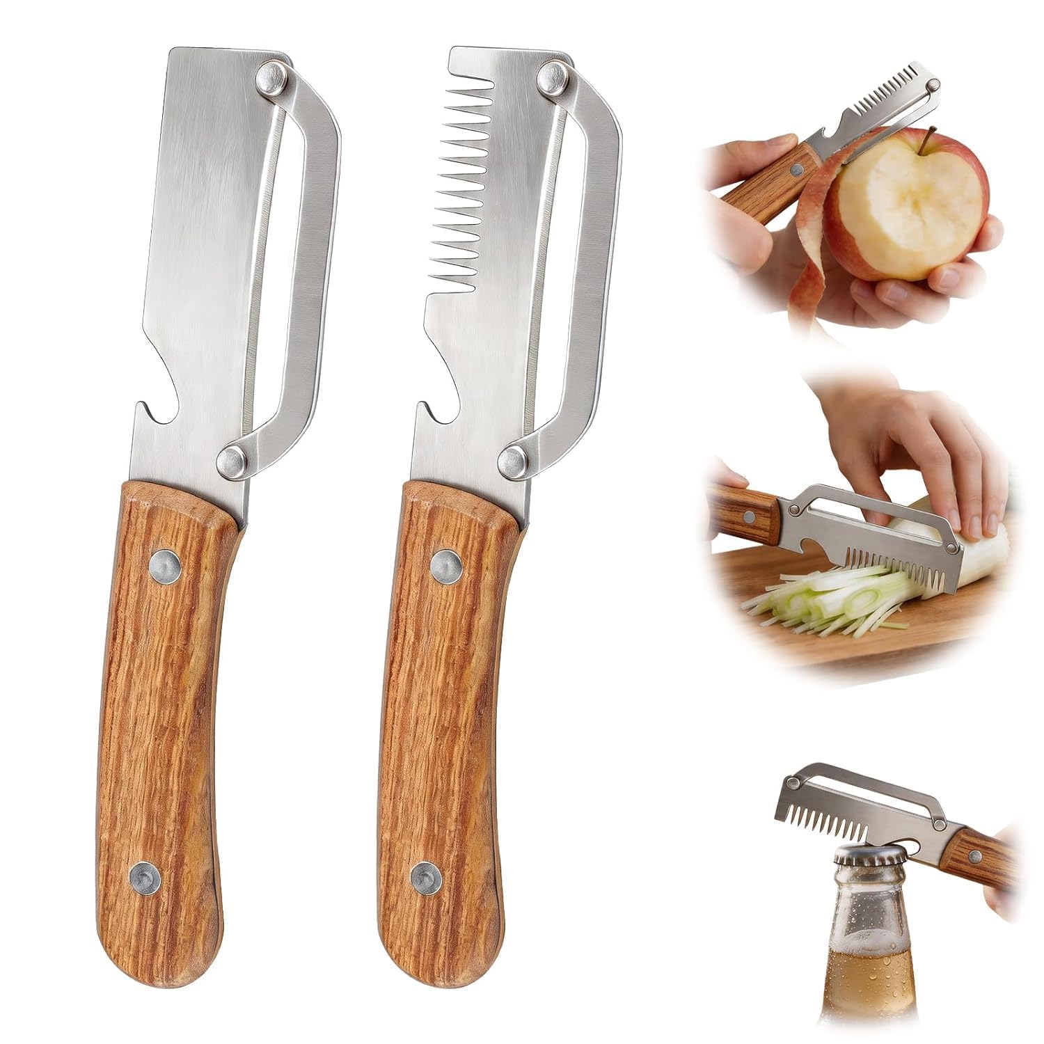 CANDELA 2Pcs Vegetable Peeler with Wooden Handle