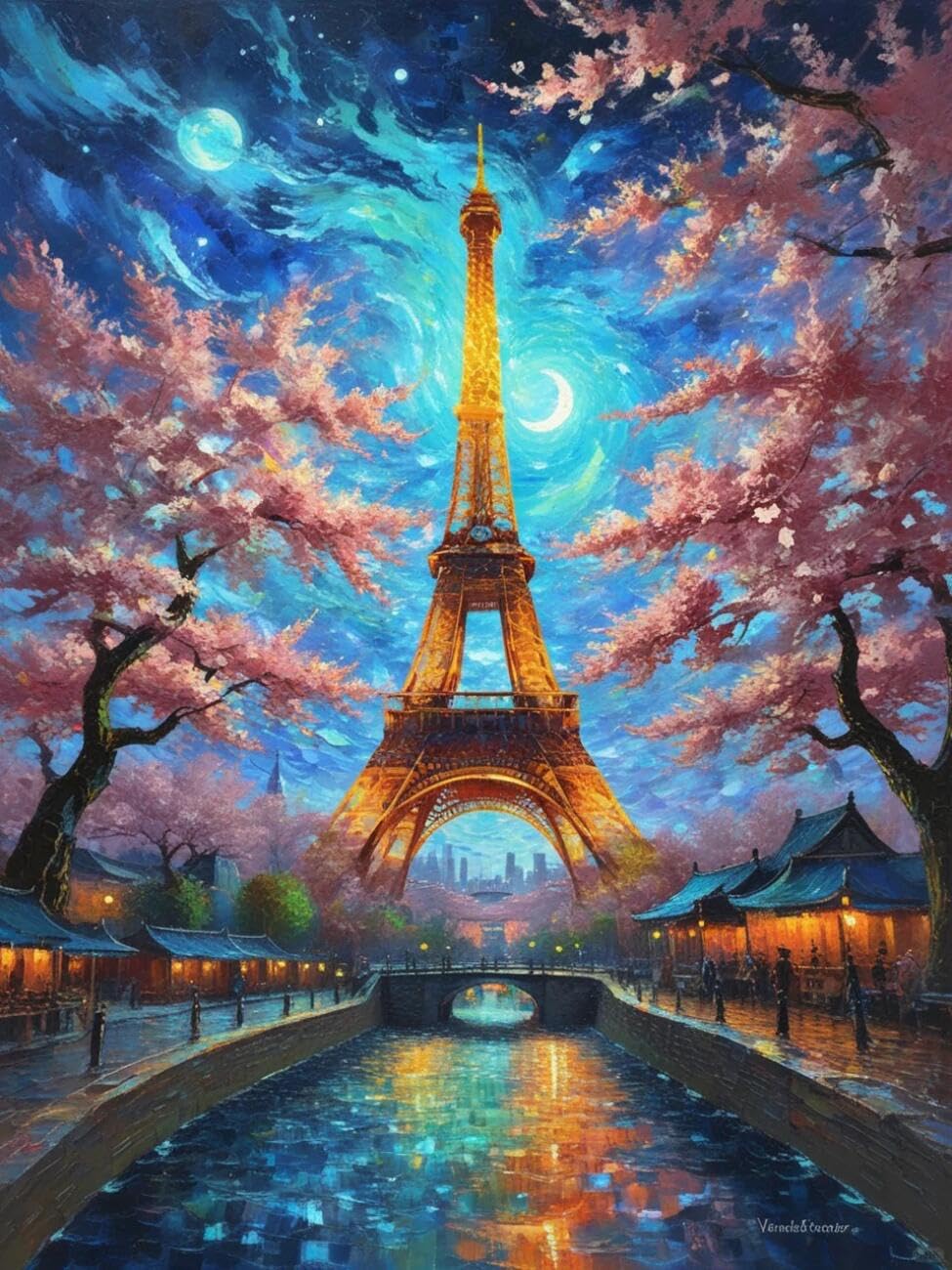 Henypt Cross Stitch Kit Starry Sky and Flowering Trees Landscape DIY Embroidery Kit for Beginners The Elderly with Accessories Handmade DIY/Gifts 14CT 40x50cm