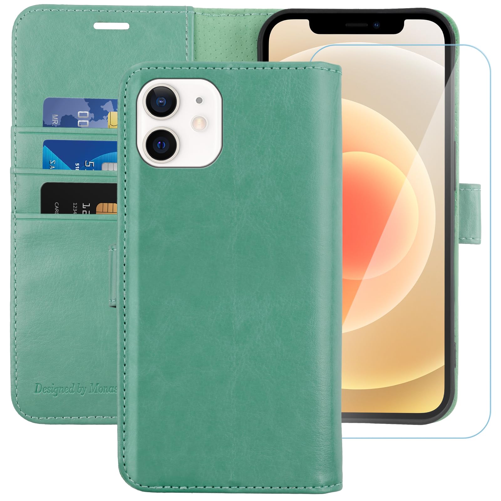 MONASAY Custodia iPhone 11 6,1 Pollici, Cover iPhone 11, Custodia in Pelle Magnetica Libro Flip Antiurto Portafoglio [Supporto Stand][Pellicola Protettiva Gratuita] con Porta Carte, Nero