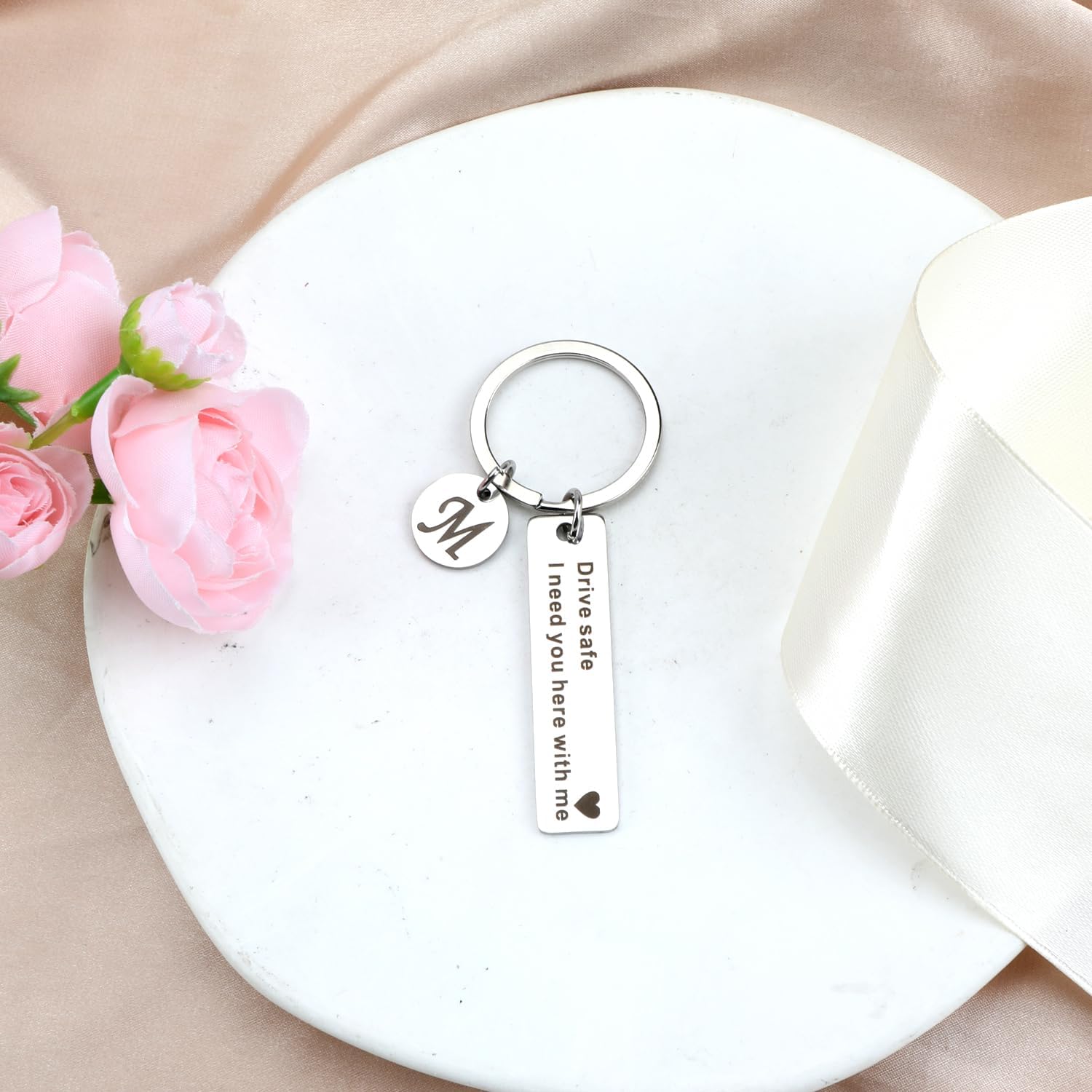 Drive Safe Keychain,Drive Safe I Need You Here with Me Keychain with Letter A-Z for Boyfriend Husband Valentine Gift
