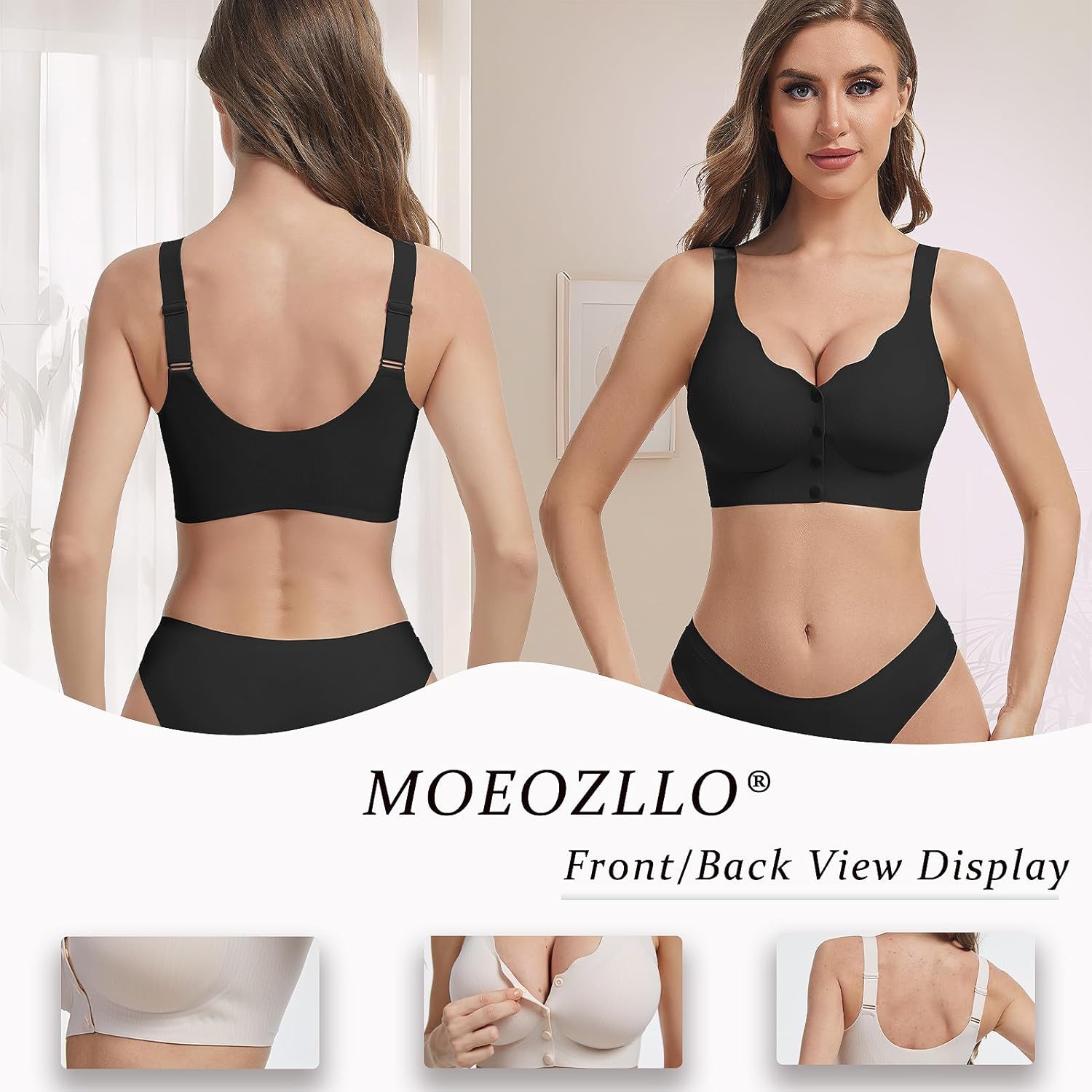 Front Closure Bras for Women No Underwire Padded Wireless Comfort Full Coverage Bra Seamless Mastectomy Bras - Image 3