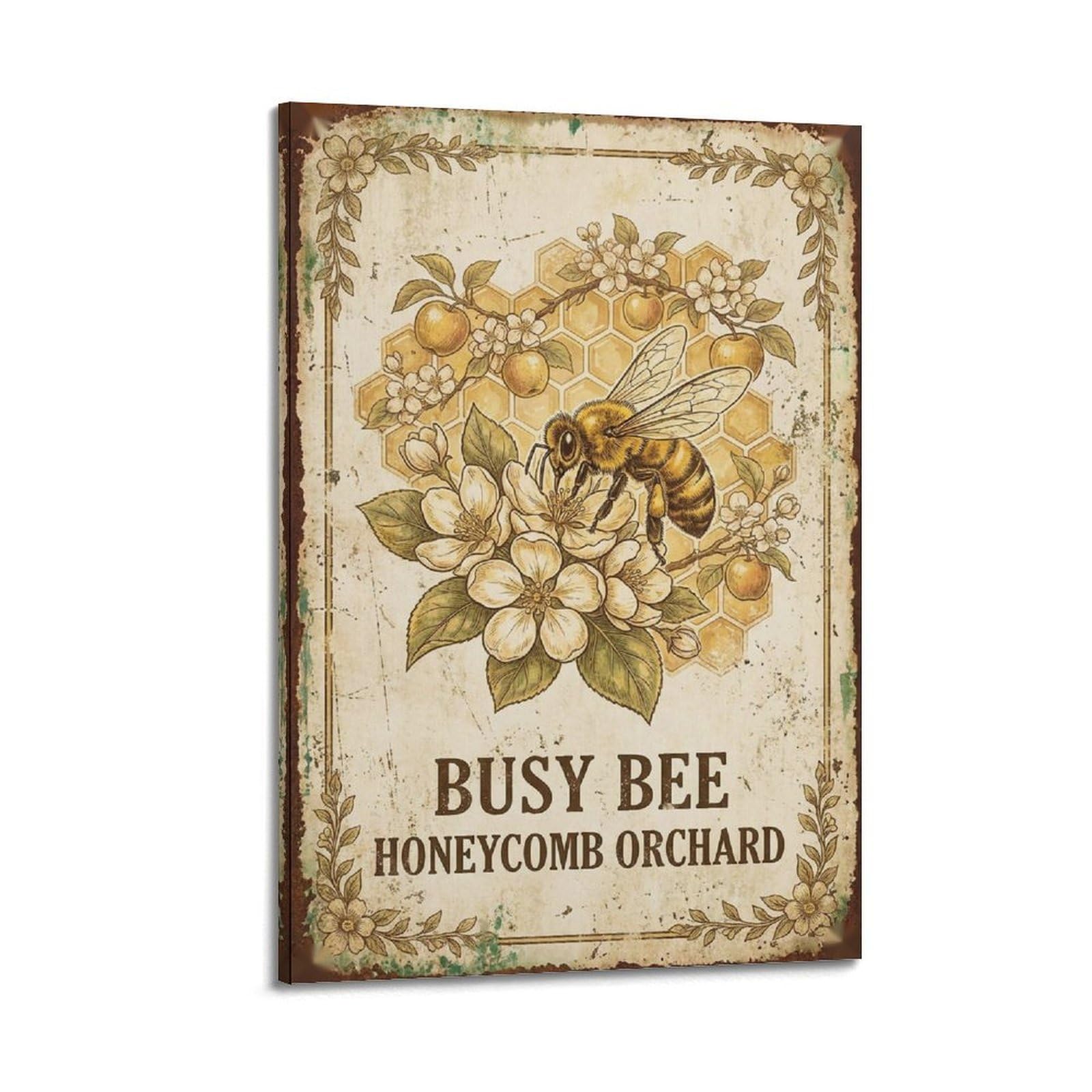OKAHYS Honeybee Garden Pollinator Poster Classic Busy Bee Modern Decorative Canvas Prints - Ideal Wall Art for Family, Man Cave, Game Room, Boys & Girls Bedroom 20x30inch