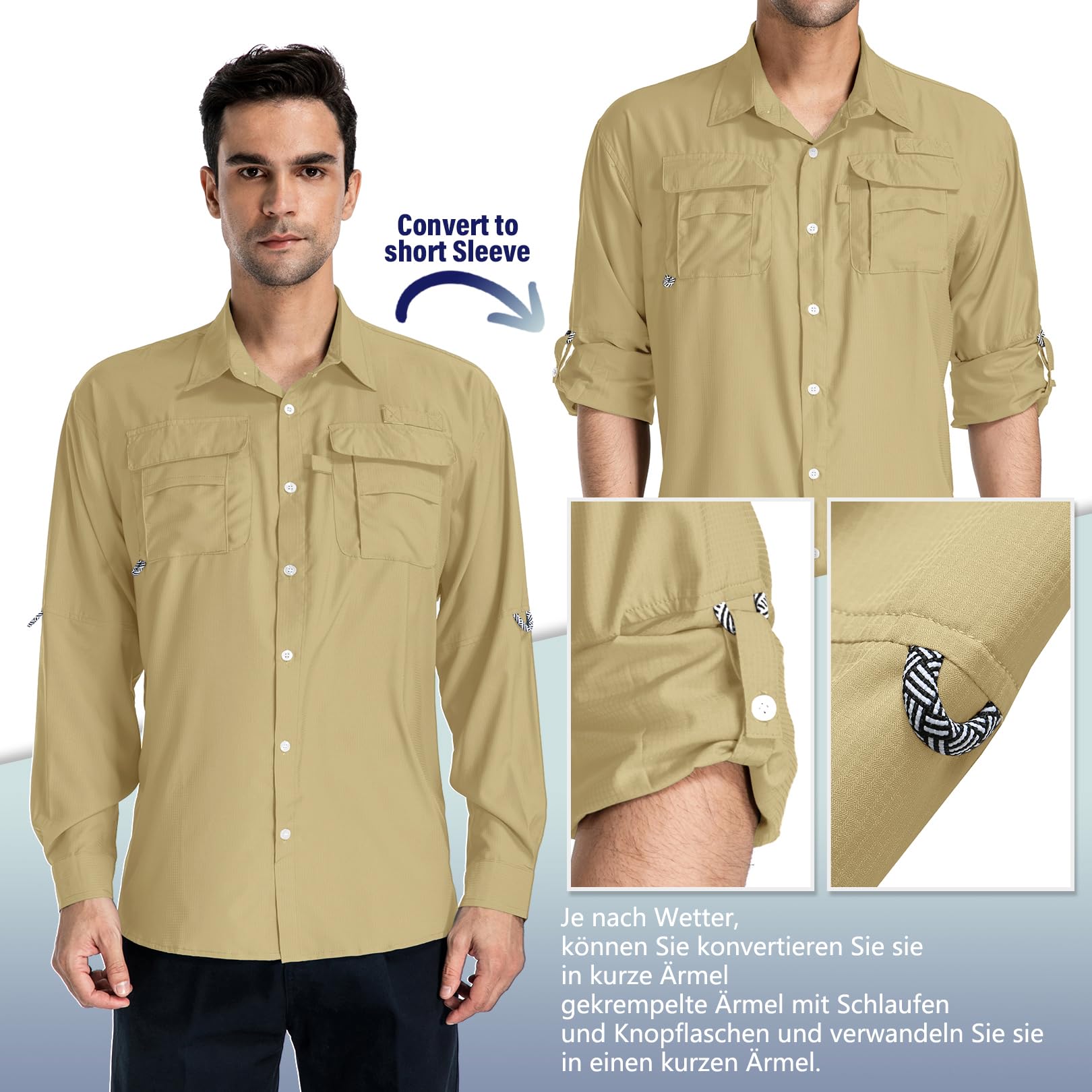 yeyity Camicia da uomo a maniche lunghe UPF50+, protezione UV Safari, traspirante, per il tempo libero, ad asciugatura rapida, funzionale, per escursioni, pesca, trekking