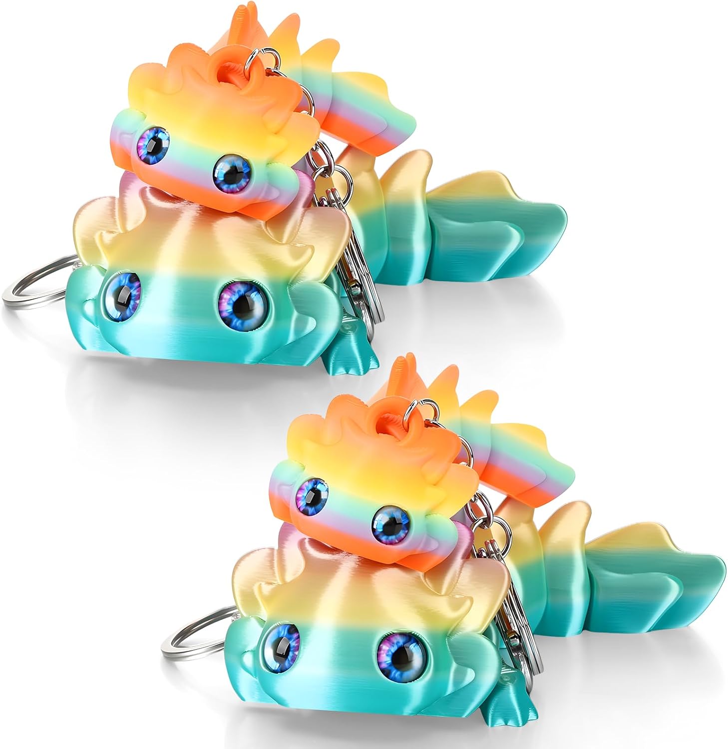 4 Pcs Cute 3D Printed Axolotl Keychains 2 Sizes Articulating Axolotl with Keychain Flexible Collectible Set Birthday Gifts