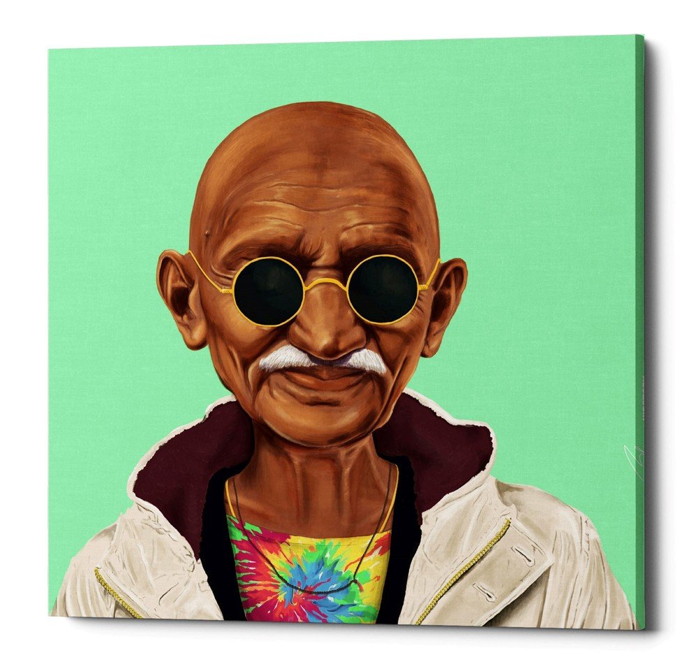 Mahatma Gandhi Canvas Wall Art, 18" x 18", Green