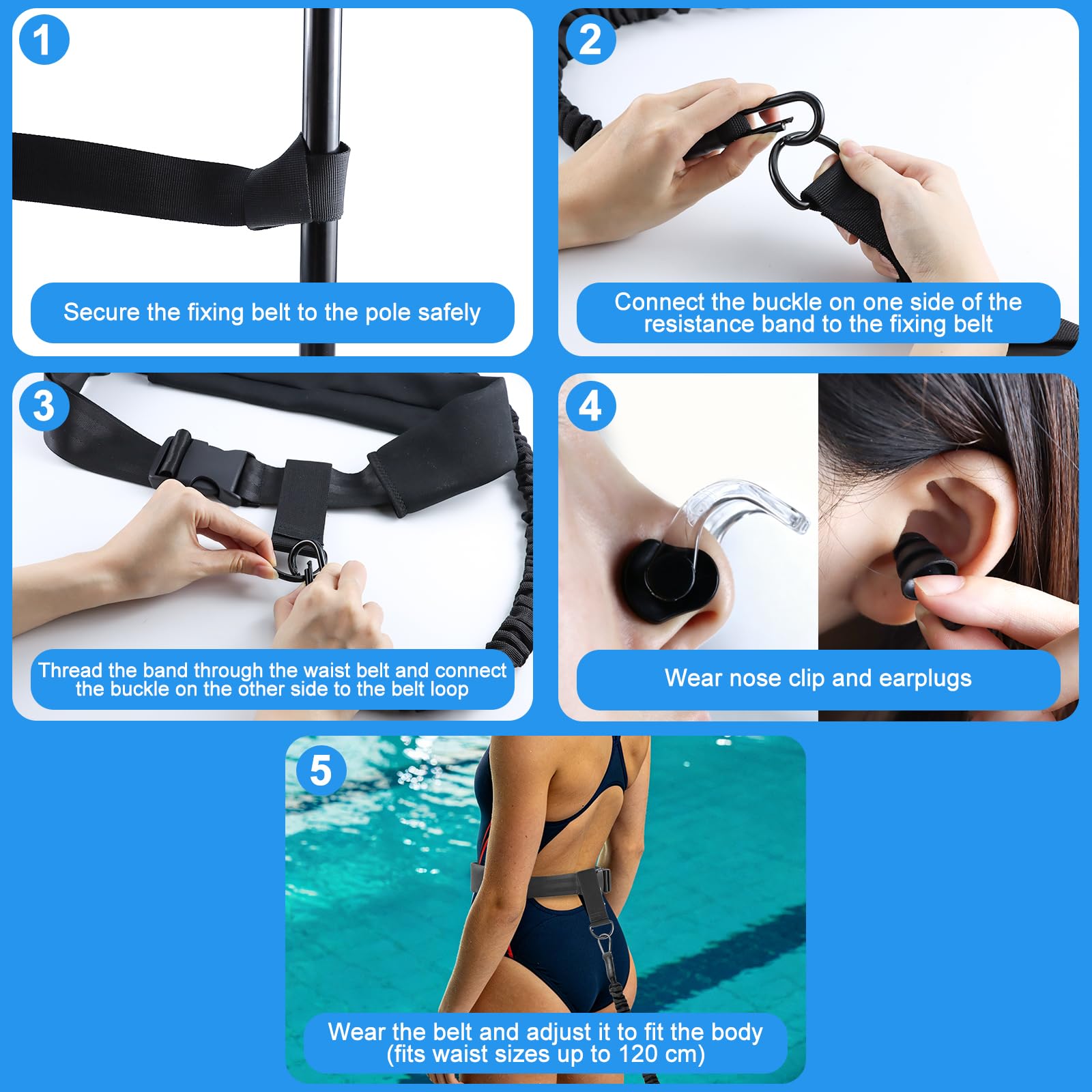 4-10M Cintura di Resistenza Regolabile, Accessorio di Piscine | Cintura da Nuoto per Piscina, Corda da Allenamento per Elastico da Nuoto, Cinture da Allenamento per la Nuotata Adulti
