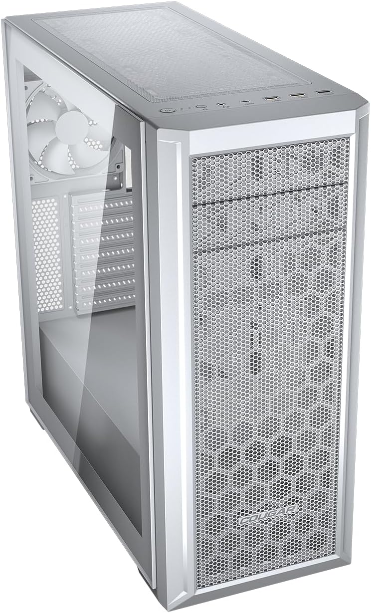 Cougar MX330-G Pro PC Gaming Case Mid Tower - Mini ITX/Micro ATX/ATX Motherboards with Tempered Glass Panel, 385mm GPU Supported, 1x 120mm ARGB Black Fan Rear Pre-Installed, White