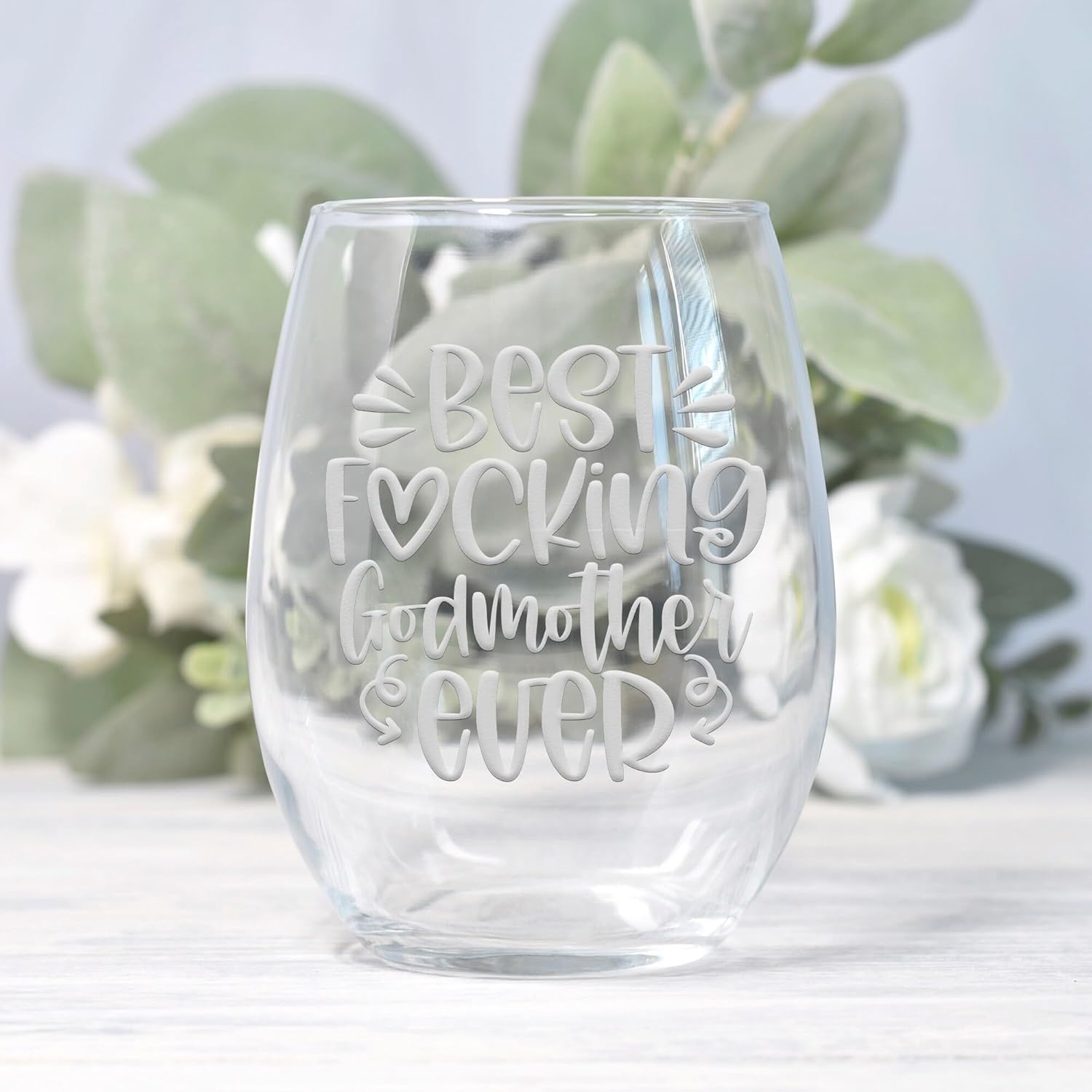 Best Fcking Godmother Ever Stemless Wine Glass - Fun Gift for Godmother - 2 Glasses