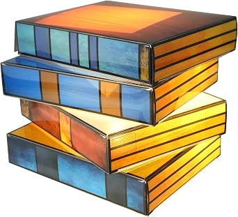 Stacked Books Table Lamp Stained Glass Bedside Nightstand Light Decorative Reading Desk Lamp for Living Room Bedroom
