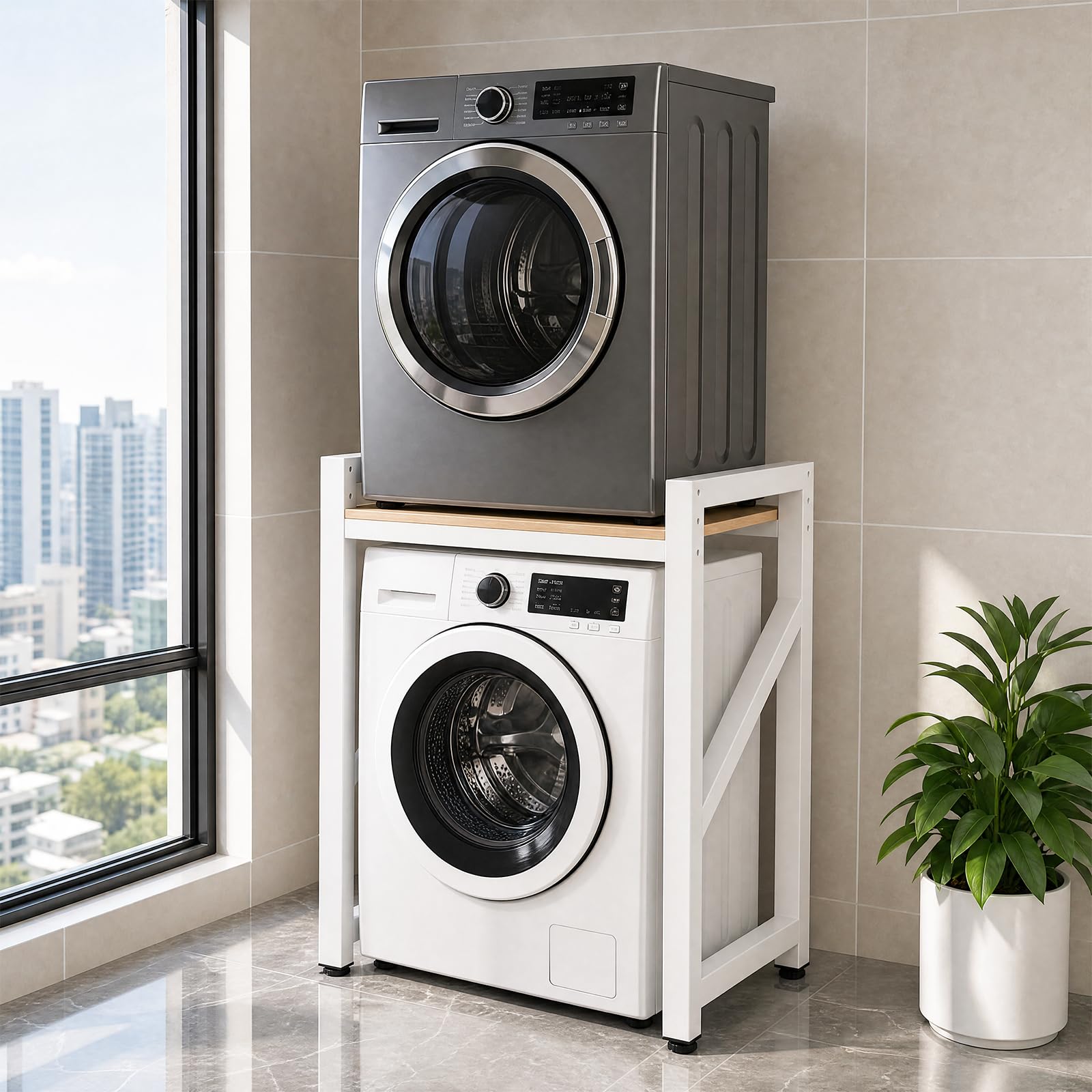 WUDLEP Tumble Dryer Stand, Height Adjustable Washer Dryer Stands, Stacking Kit with 250KG Load Capacity for Balcony Laundry, White