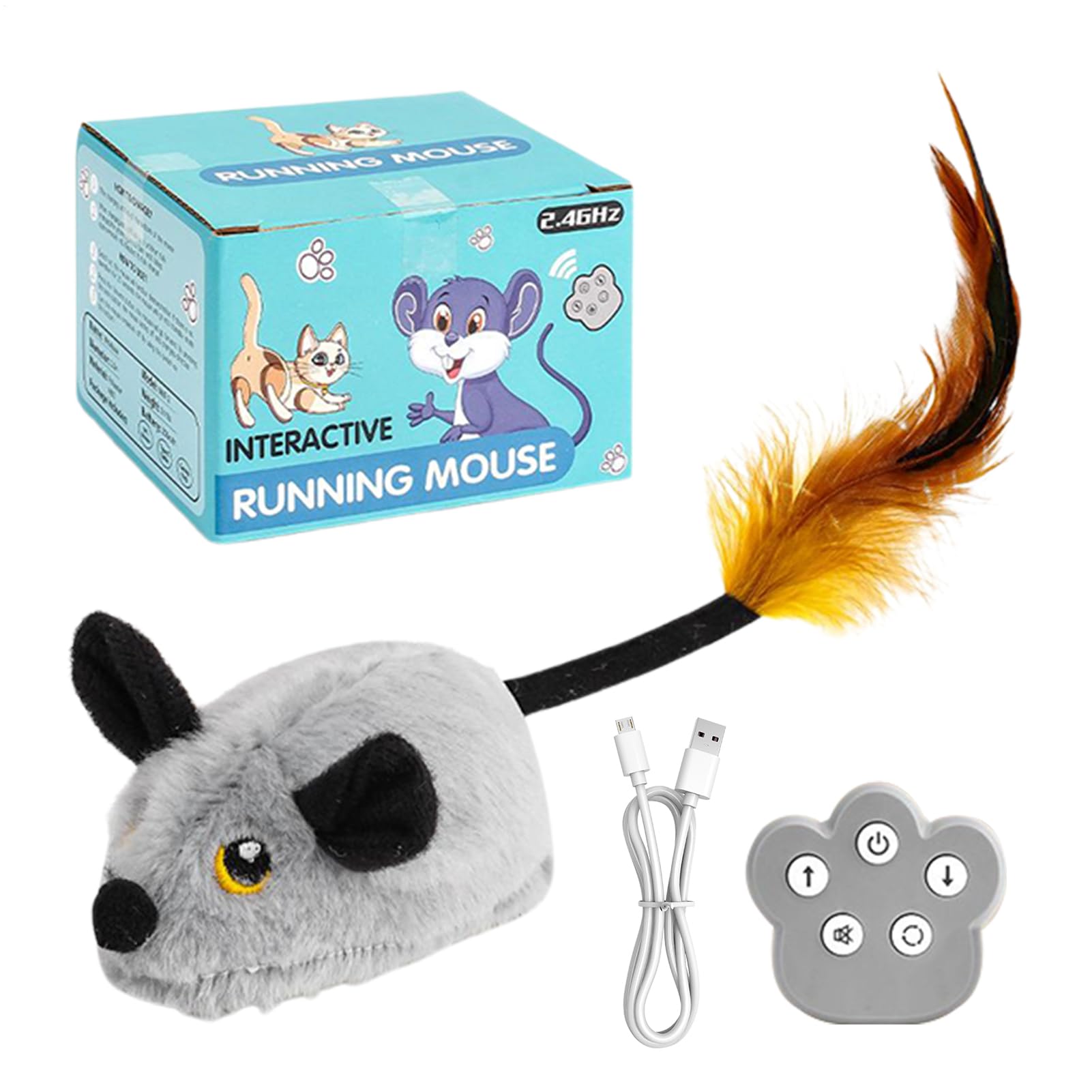 Jouet pour chats avec son de cliquet réaliste en peluche rechargeable
