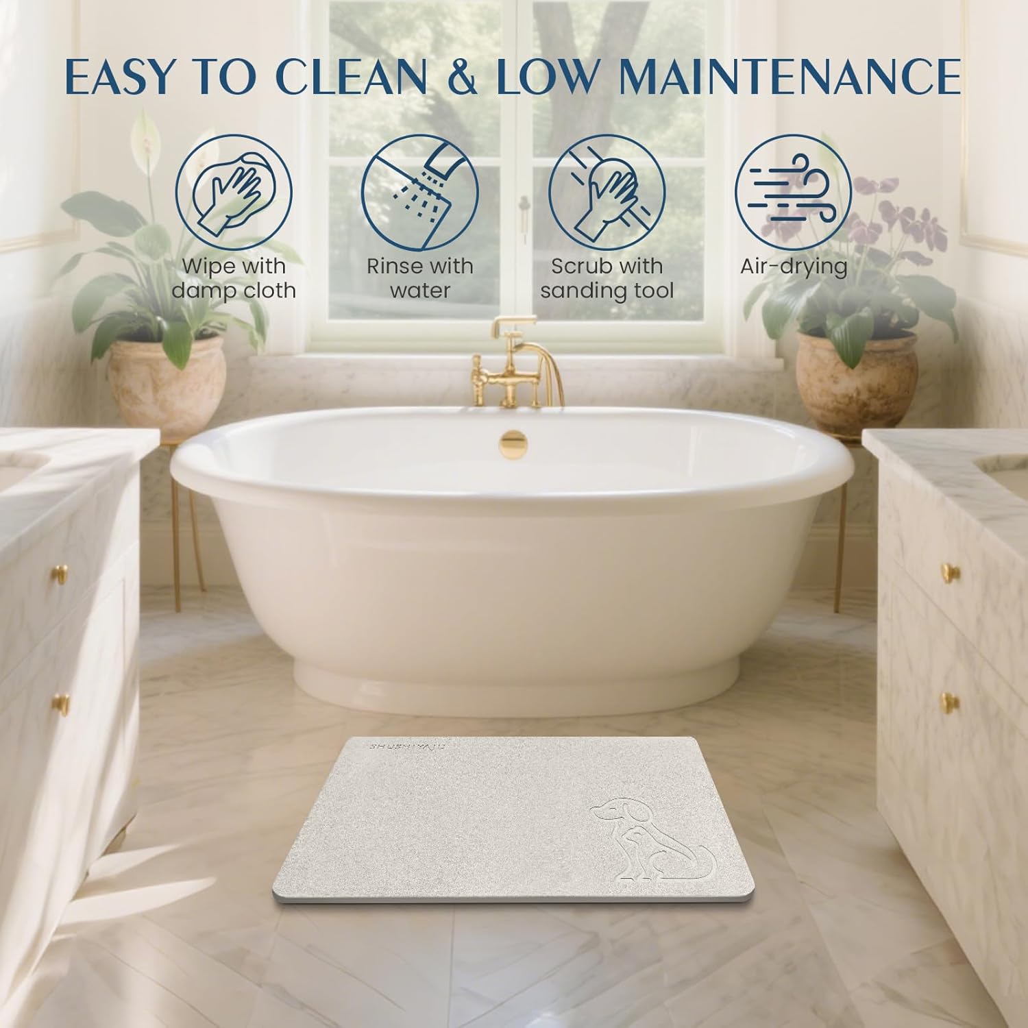 Stone Bath Mat Quick Drying Absorbent Shower Mat Diatomaceous Earth Pad Bathroom Floor Bathtub Pad Non-Slip Easy to Clean Bathroom Essentials (Pet Pattern-Beige)