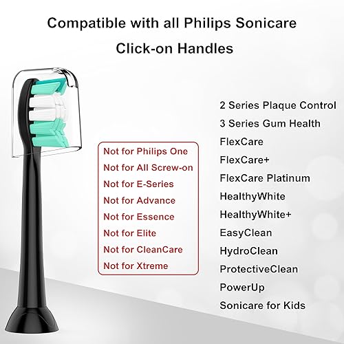 Vista 25 de Cabezales de repuesto para cepillos de dientes compatibles con Philips Sonicare y más mangos de clic, paquete de 8 unidades, color negro