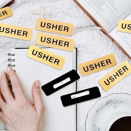 Miniatura 4 de Paquete de 30 pines de Usher para iglesia, etiquetas de nombre de Usher acrílicas con alfileres de esquina redonda, insignias de Usher para nombre