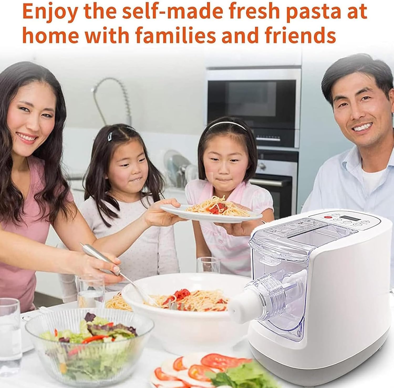260W Automatic Electric Pasta Maker - Multiple Noodle Shapes, 10-Minute Homemade Fresh Spaghetti, Household Dough Sheeter for Noodles Dumpling Skin Macaroni white