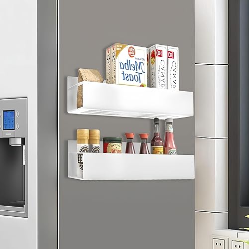 Miniatura 1 de HETMI Paquete de 2 organizadores magnéticos blancos para especias para refrigerador, organizador magnético extraíble para especias para refrigerador