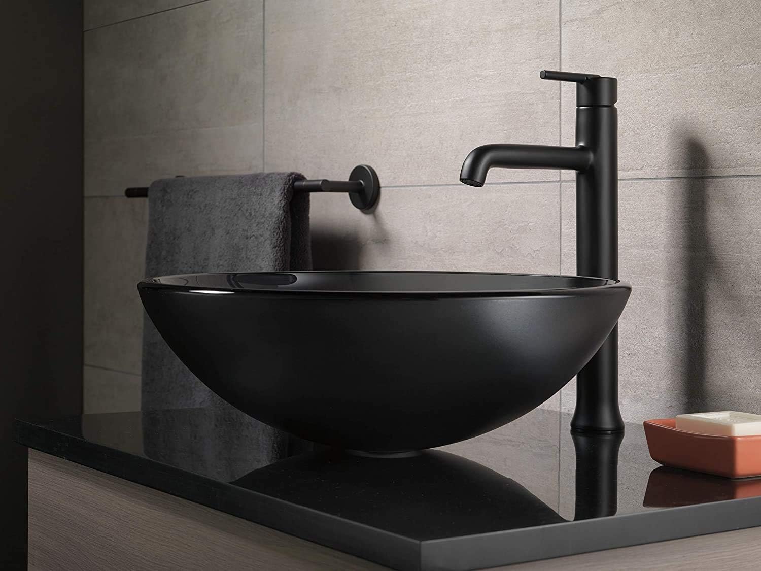 Delta Trinsic Toilet Paper Holder and Towel Bar in Matte Black