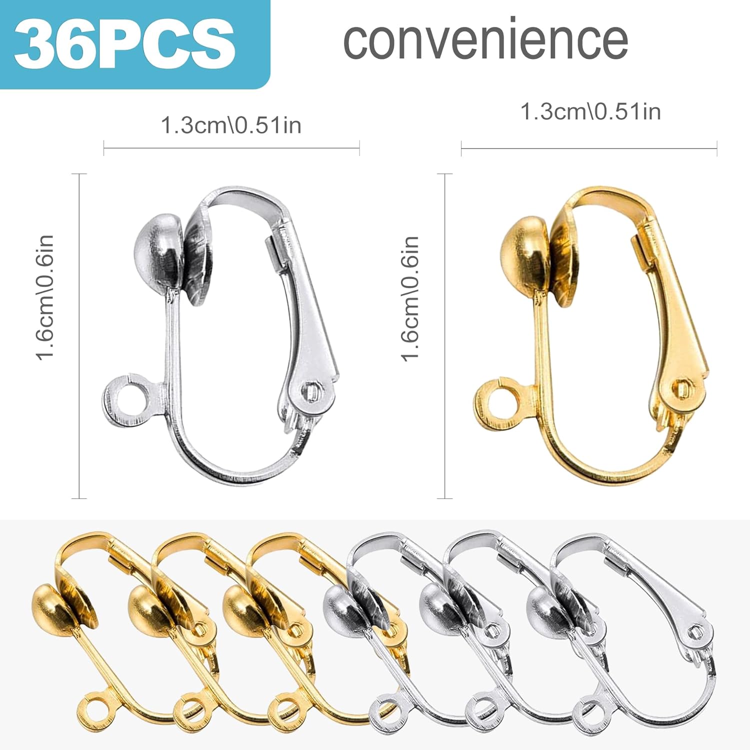 CoguZed 36-Piece Clip-On Earring Converter Set – Universal Fit for Pierced & Non-Pierced Ears (Gold & Silver Tones, Hypoallergenic Metal, Reinforced Secure Closure, Reusable)