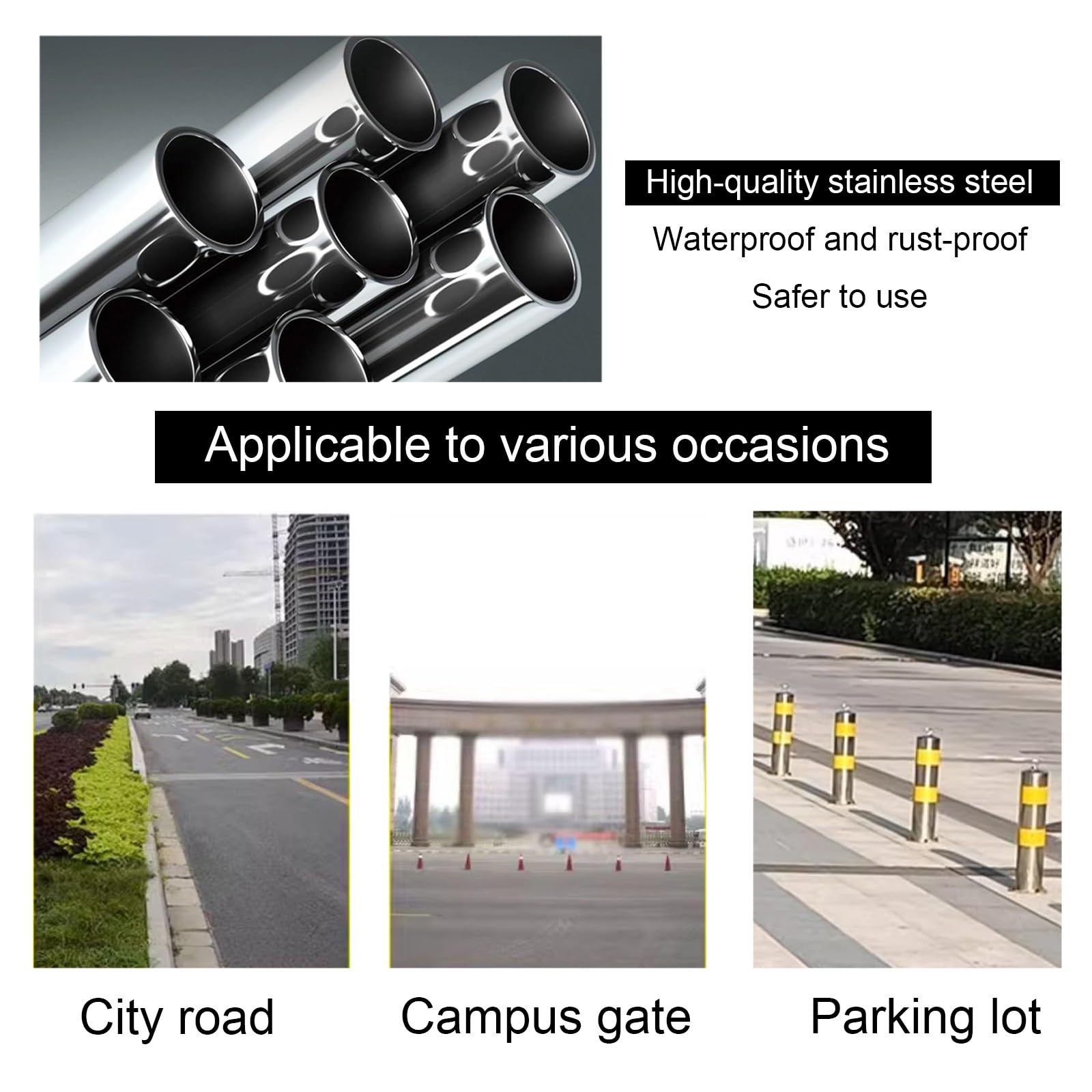Cône de sécurité, bornes réfléchissantes en Acier - Lot de 2 poteaux de sécurité Amovibles pour allée, pour la signalisation et la Gestion du trafic, Usage intérieur/extérieur (Argent, 66 cm