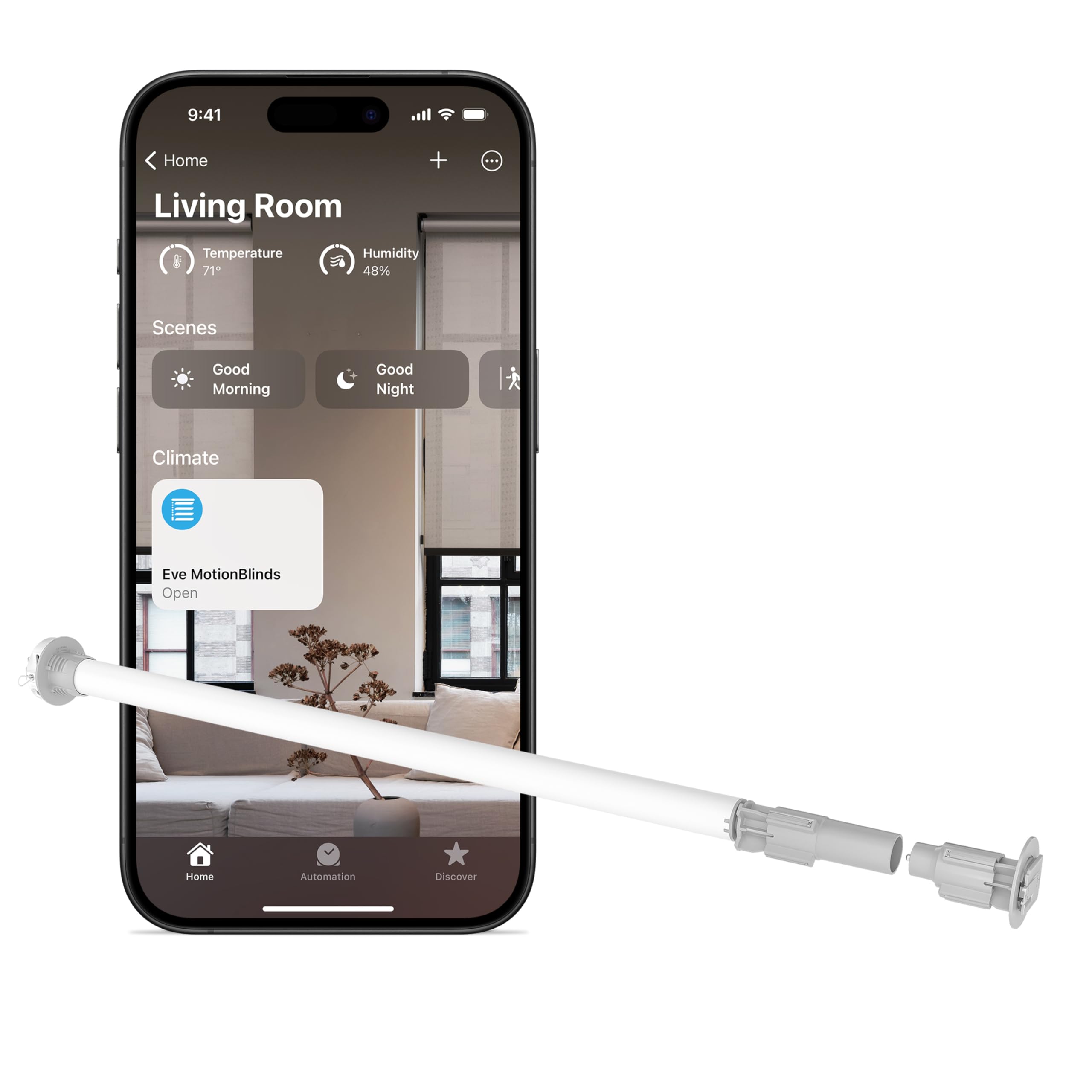 Eve MotionBlinds (Matter) Upgrade Kit for Roller Blinds – Motor to Upgrade existing Indoor Blinds, Open/Close Automatically, Control via Voice/app, Schedules & Scenes, Requires Thread Border Router