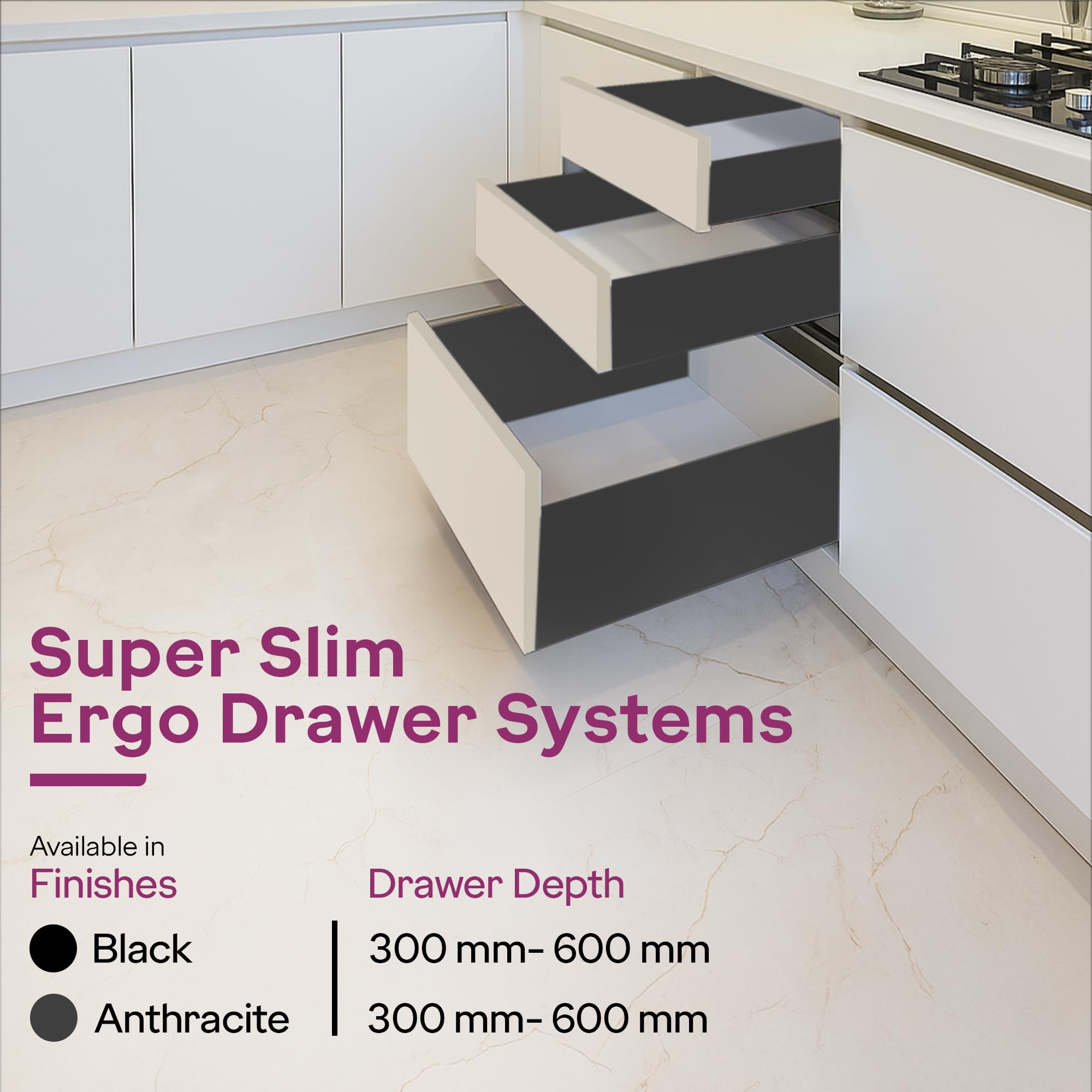 Godrej Slim Drawer Slides - Soft Close & 35kg Load -8 Godrej Slim Drawer Slides - Soft Close & 35kg Load -8