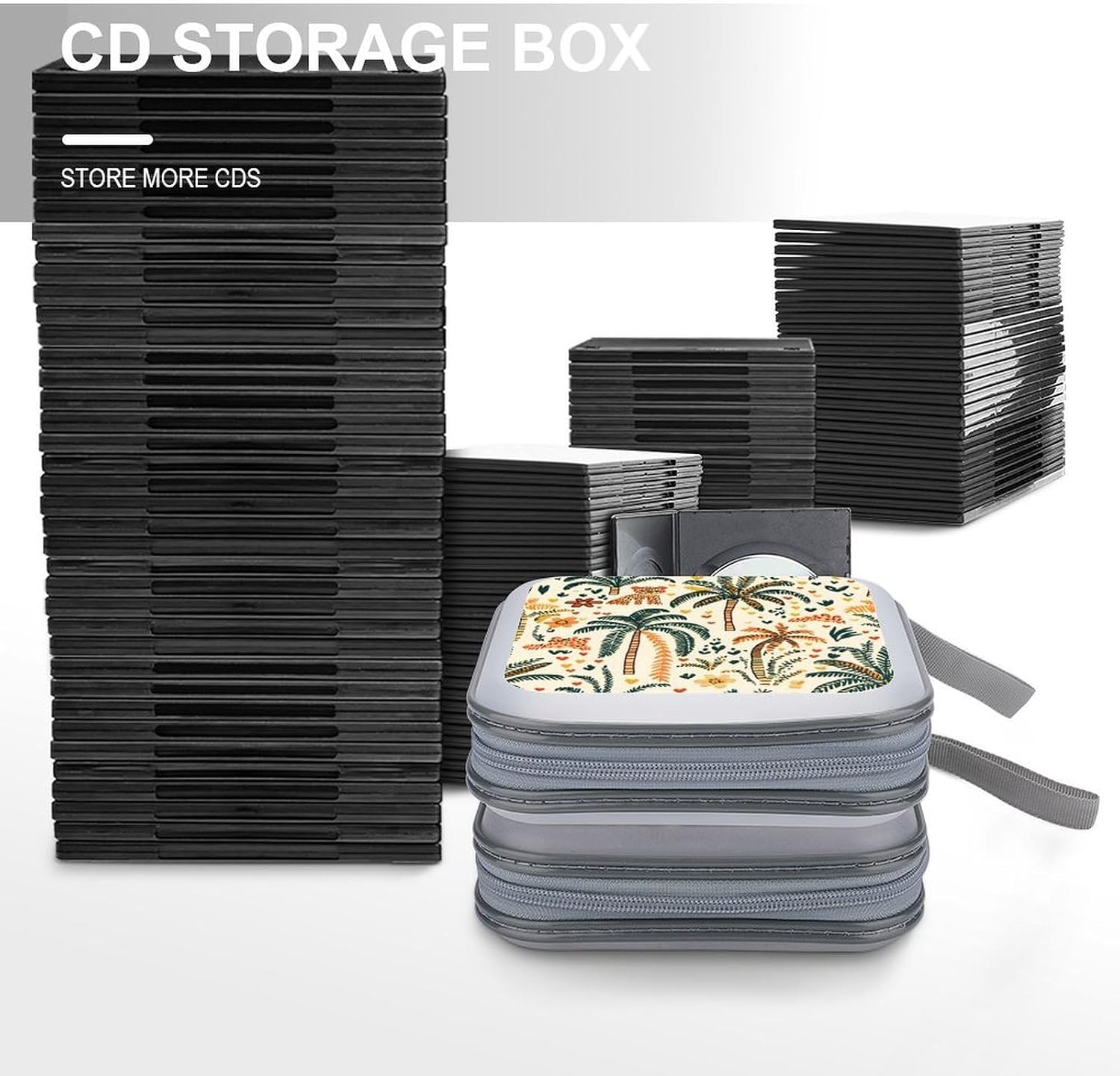 Tropical Palms Tree Leopards CD Case DVD Storage Holder Binder 40 Capacity | protective,hard case,protable loop,travel car use,zippered closure