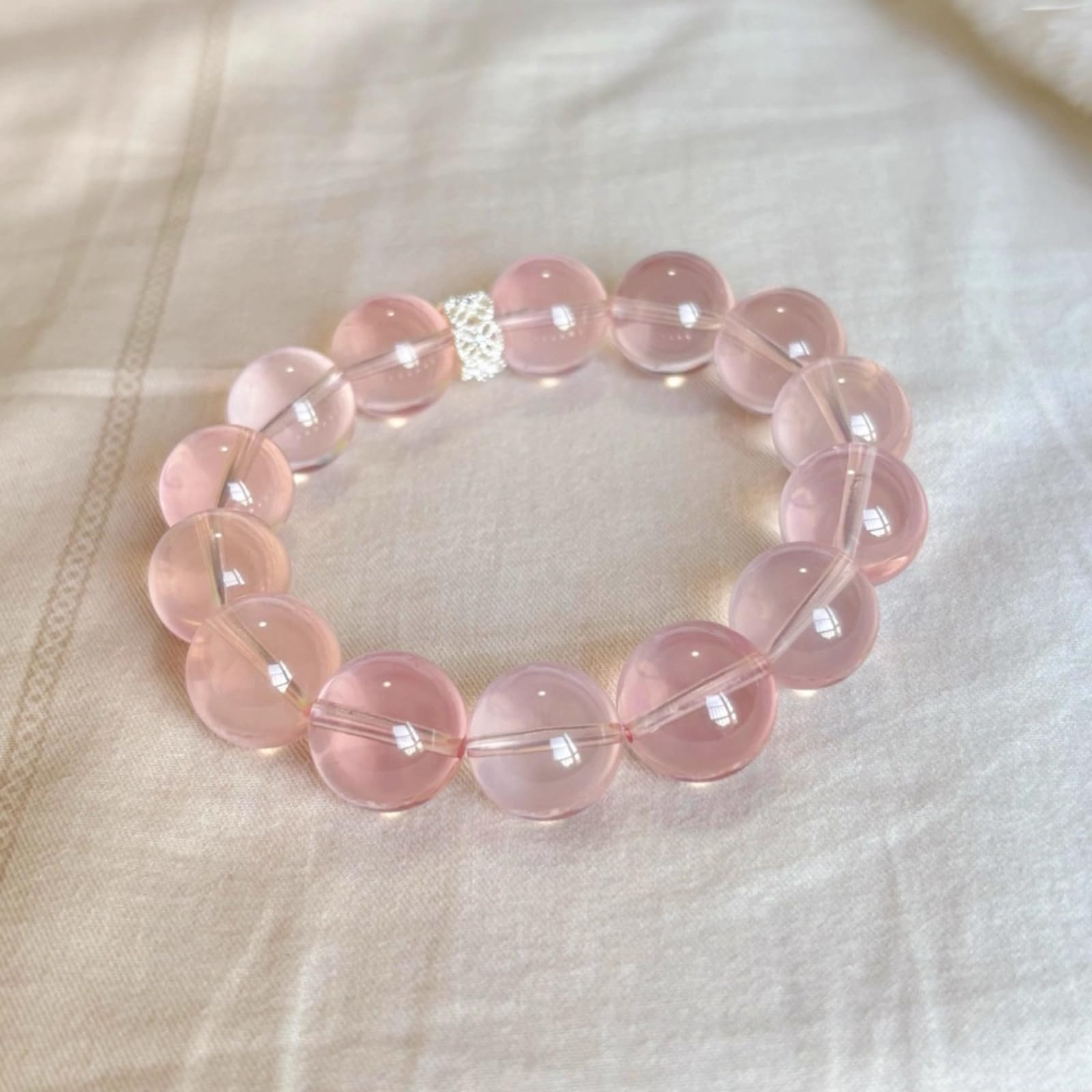 Pulsera elástica de cristal con cuentas de cuarzo rosa de piedra natural